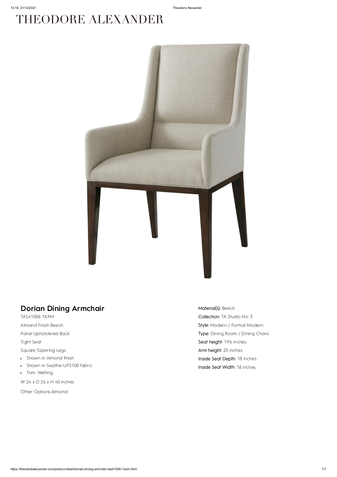 Theodore Alexander FPLJ3532 Specifications - ManualMachine.com