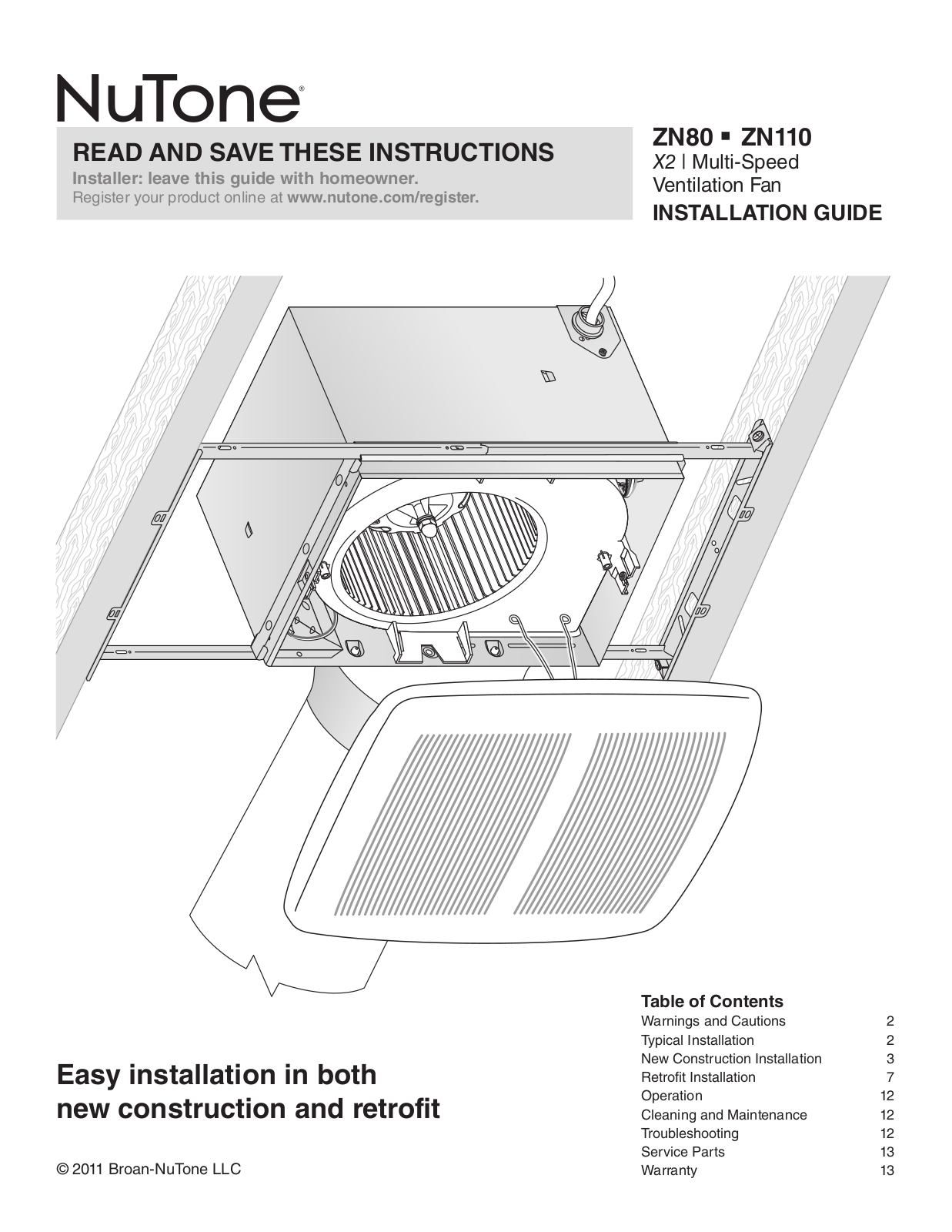 NuTone ZN110, ZN80 Quick Start Manual