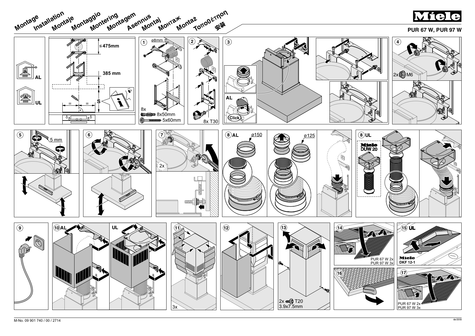 Miele PUR 97 W, PUR 67 W Assembly instructions