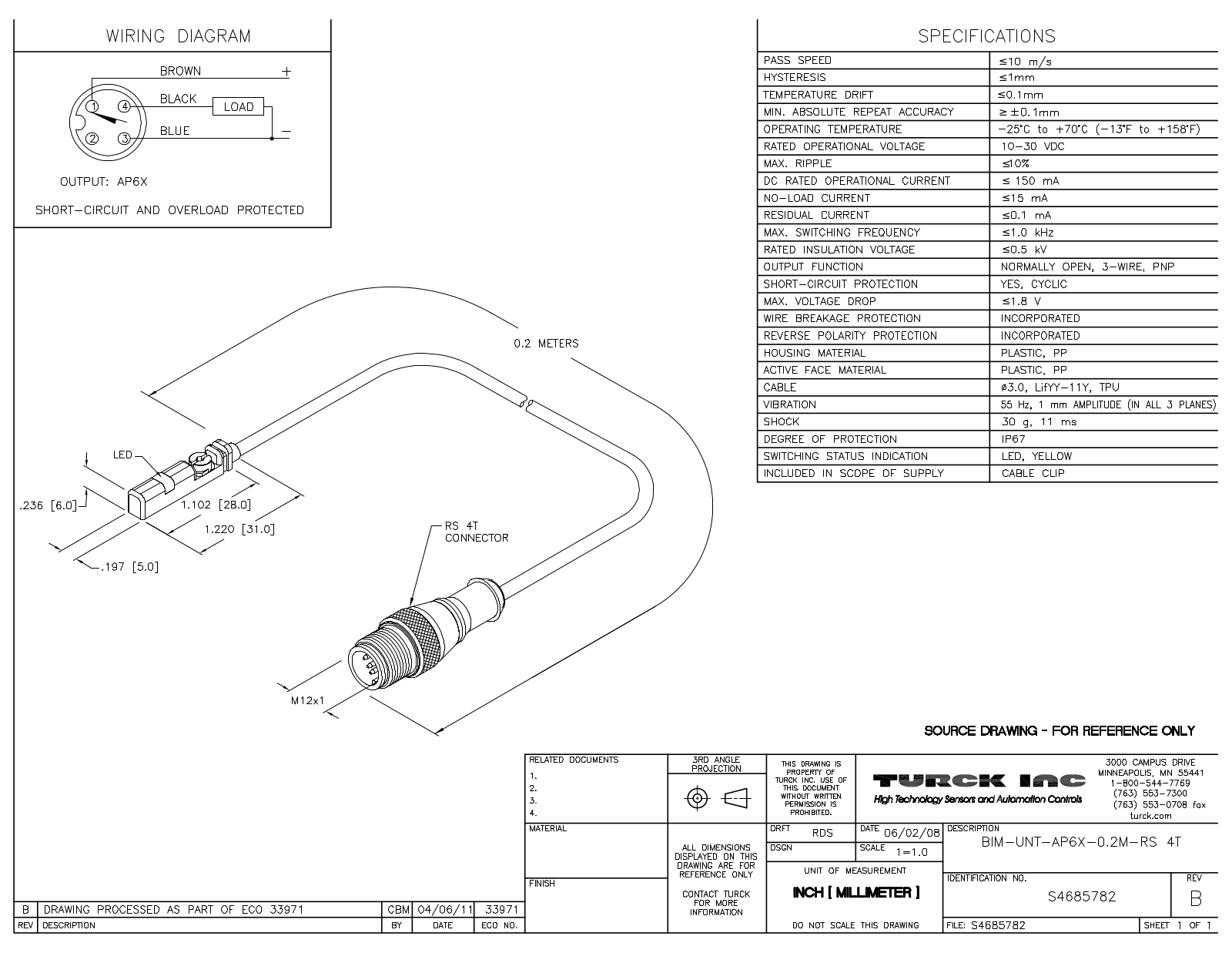 Turck BIM-UNT-AP6X-0.2-RS4T Data Sheet