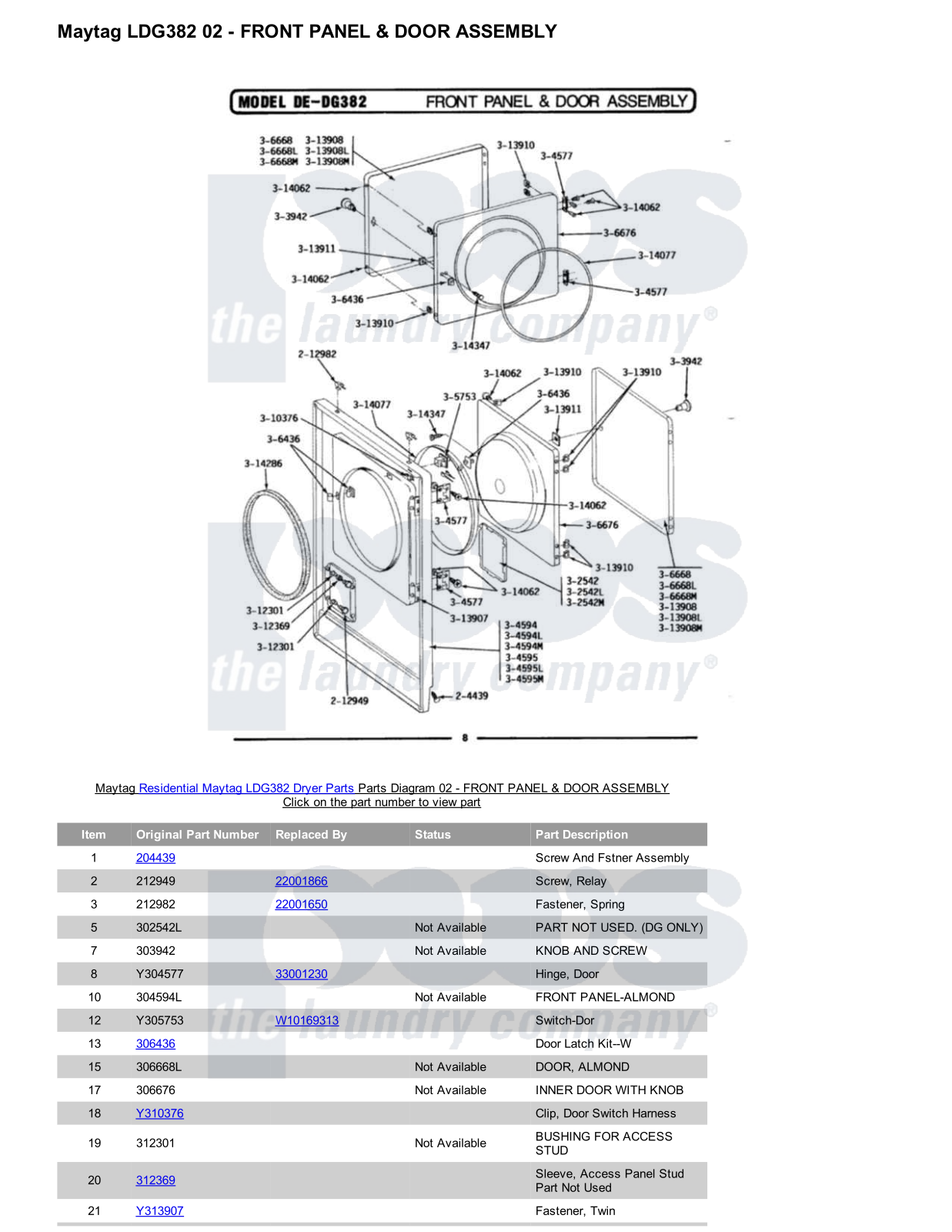 Maytag LDG382 Parts Diagram