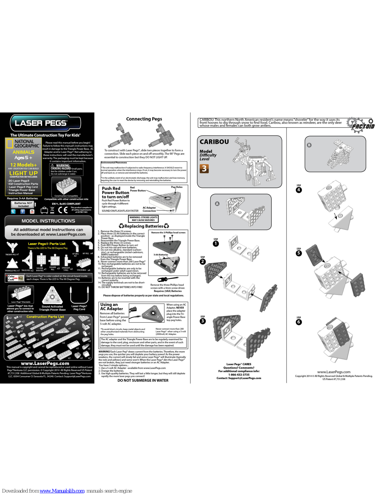 Laser Pegs NG200 ANIMALS Caribou Model Instructions