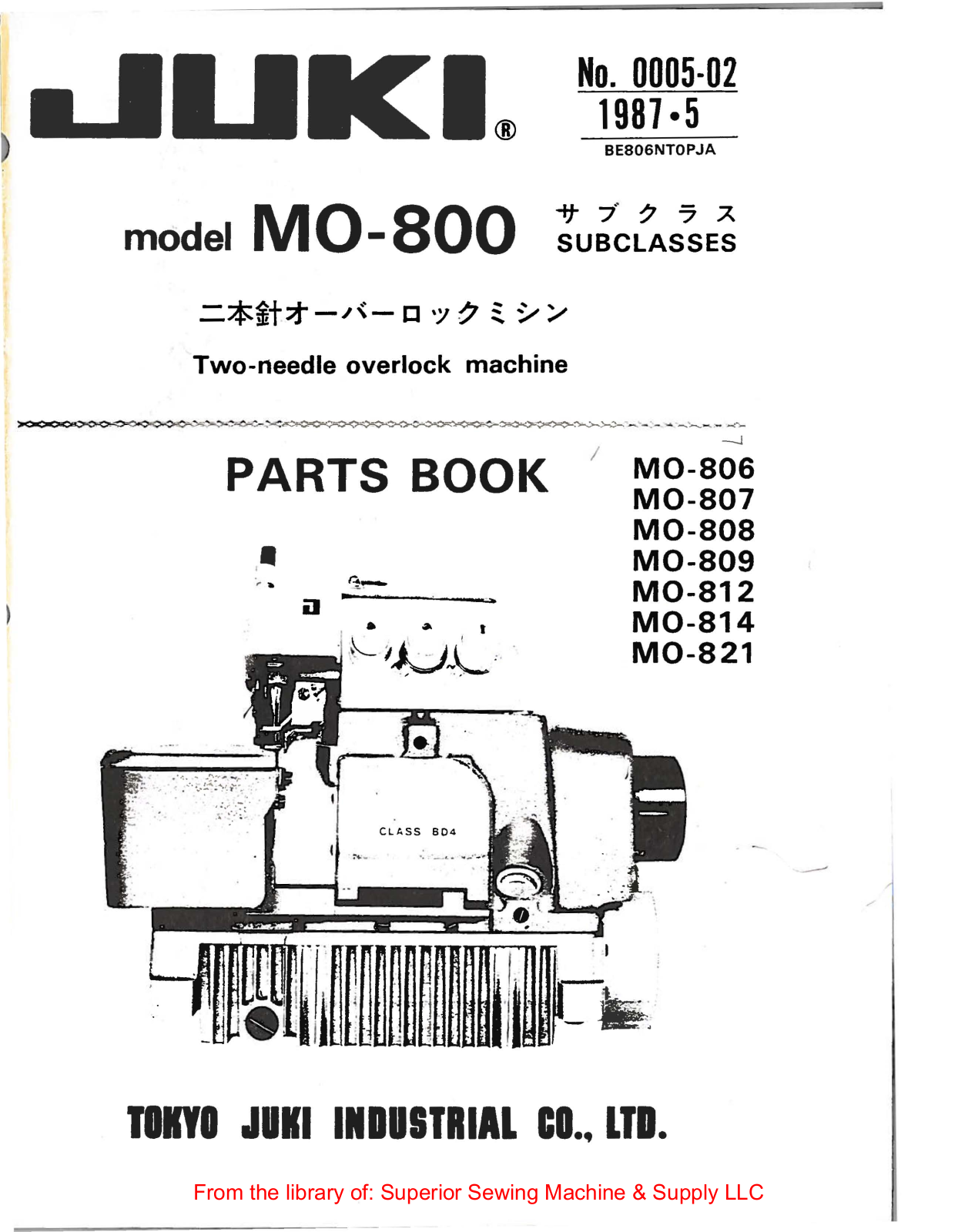 Juki MO-806, MO-807, MO-808, MO-809, MO-812 Manual