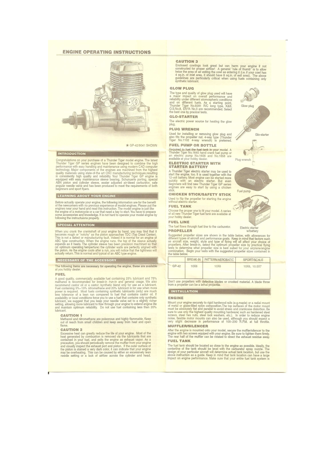 Thunder tiger GP-42 User Manual