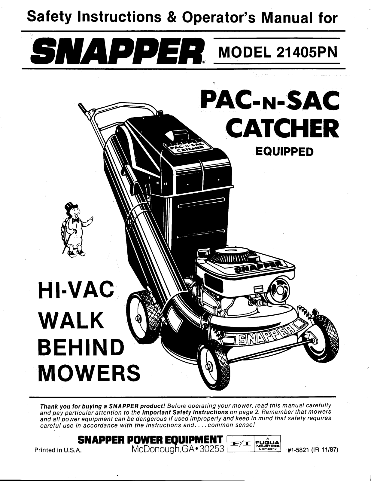 Snapper 21405PN User Manual