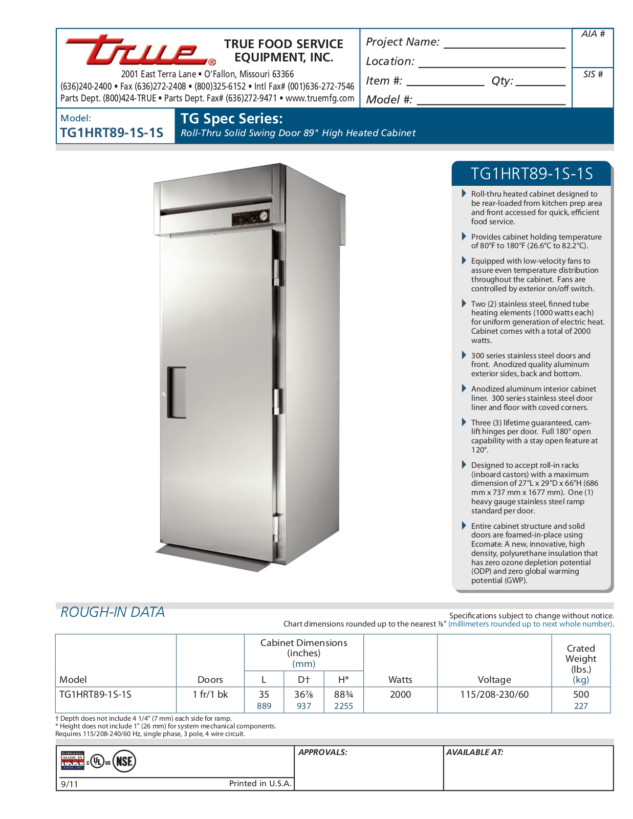 True TG1HRT89-1S-1S User Manual