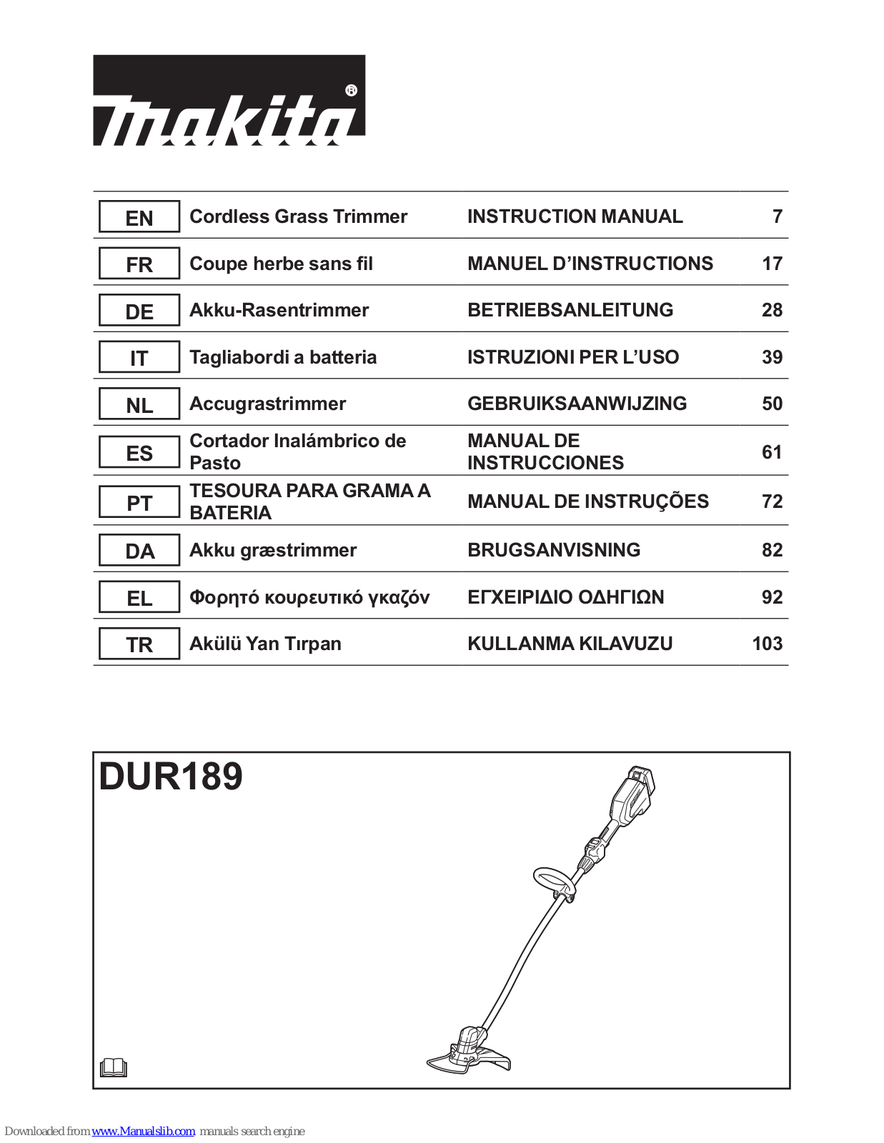 Makita DUR189 Instruction Manual