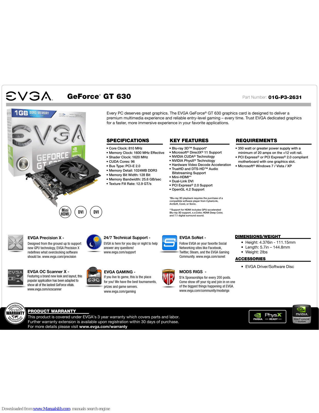 EVGA GeForce GT 630 Specifications - ManualMachine.com