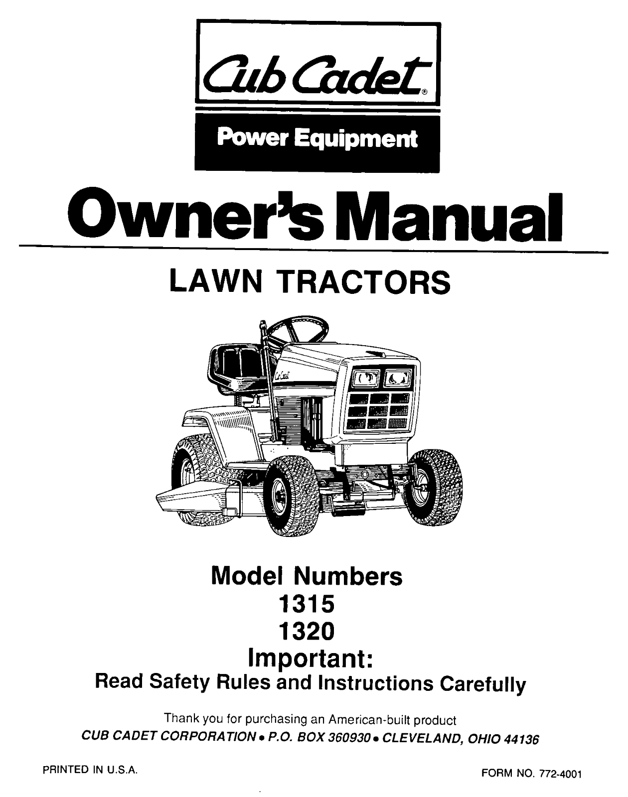 Cub Cadet 1320, 1315 User Manual