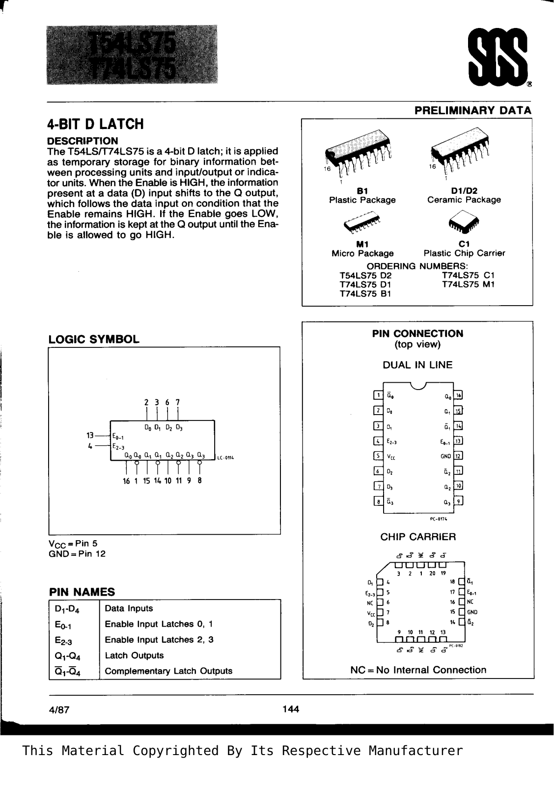 Datasheet T74LS75B1 Specification - ManualMachine.com
