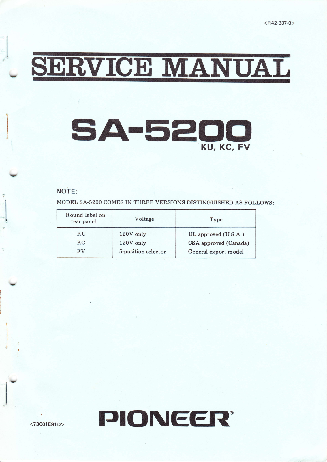 Pioneer SA-5200 Service manual