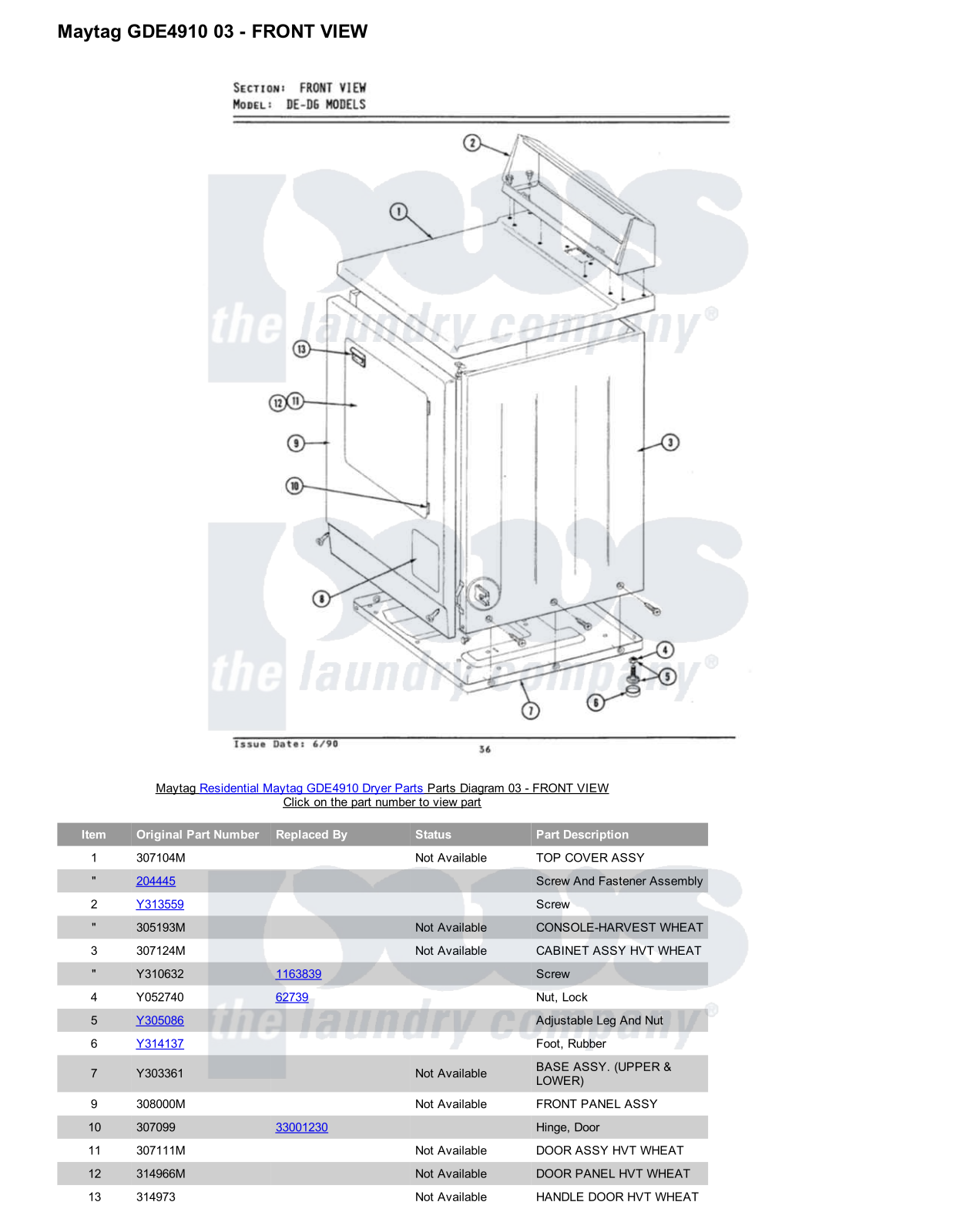 Maytag GDE4910 Parts Diagram