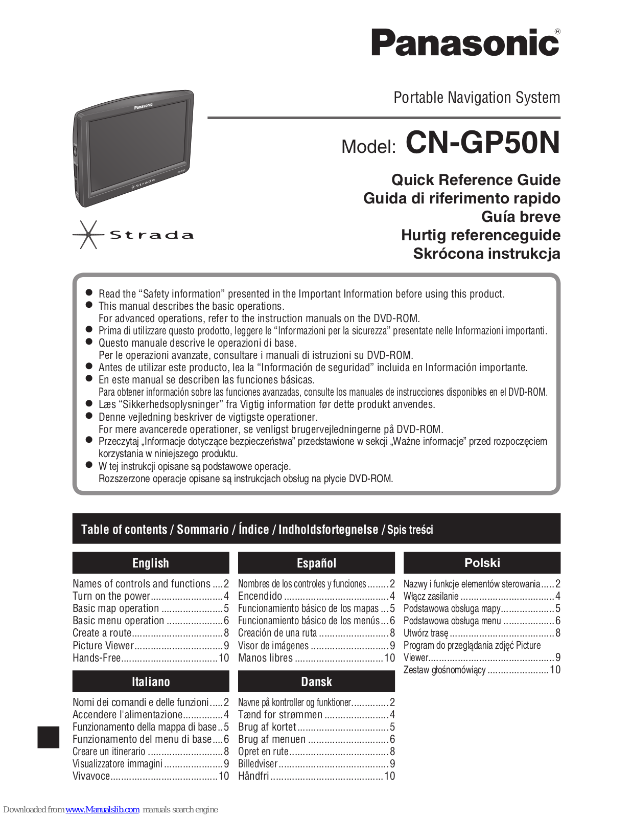 Panasonic Strada CN-GP50N Quick Reference Manual