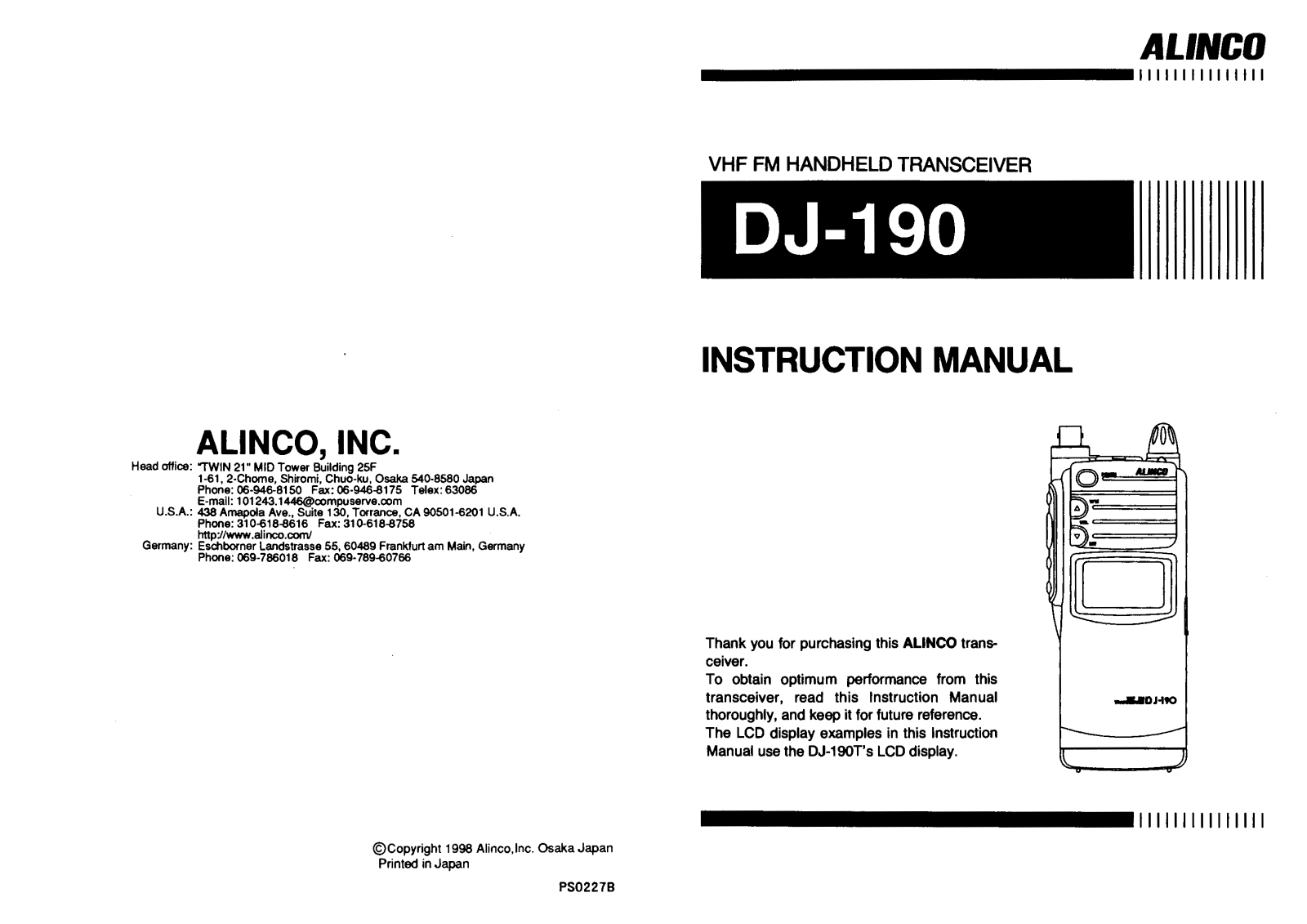 Alinco DJ-190 User Manual