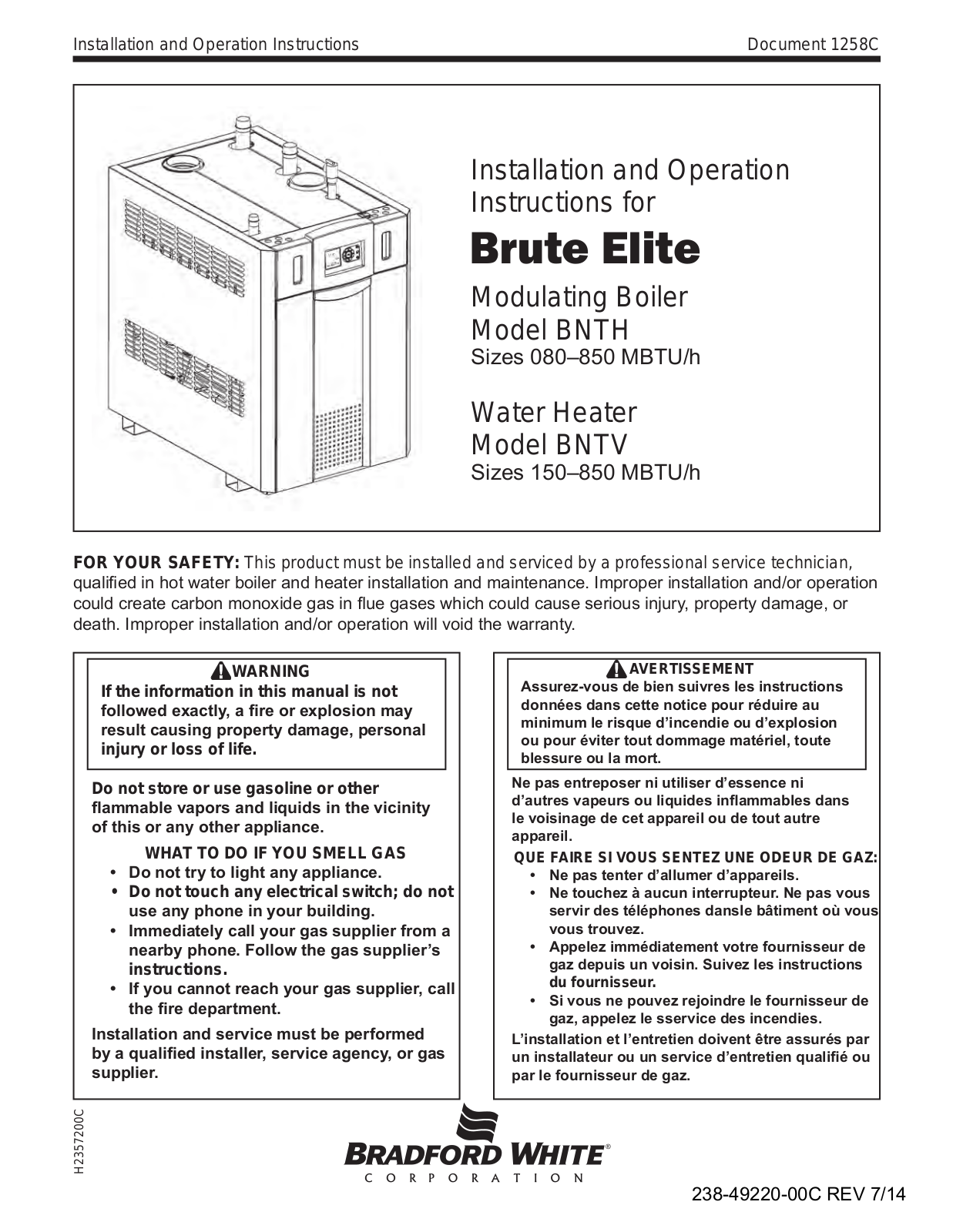 Bradford White BNTV-600 User Manual