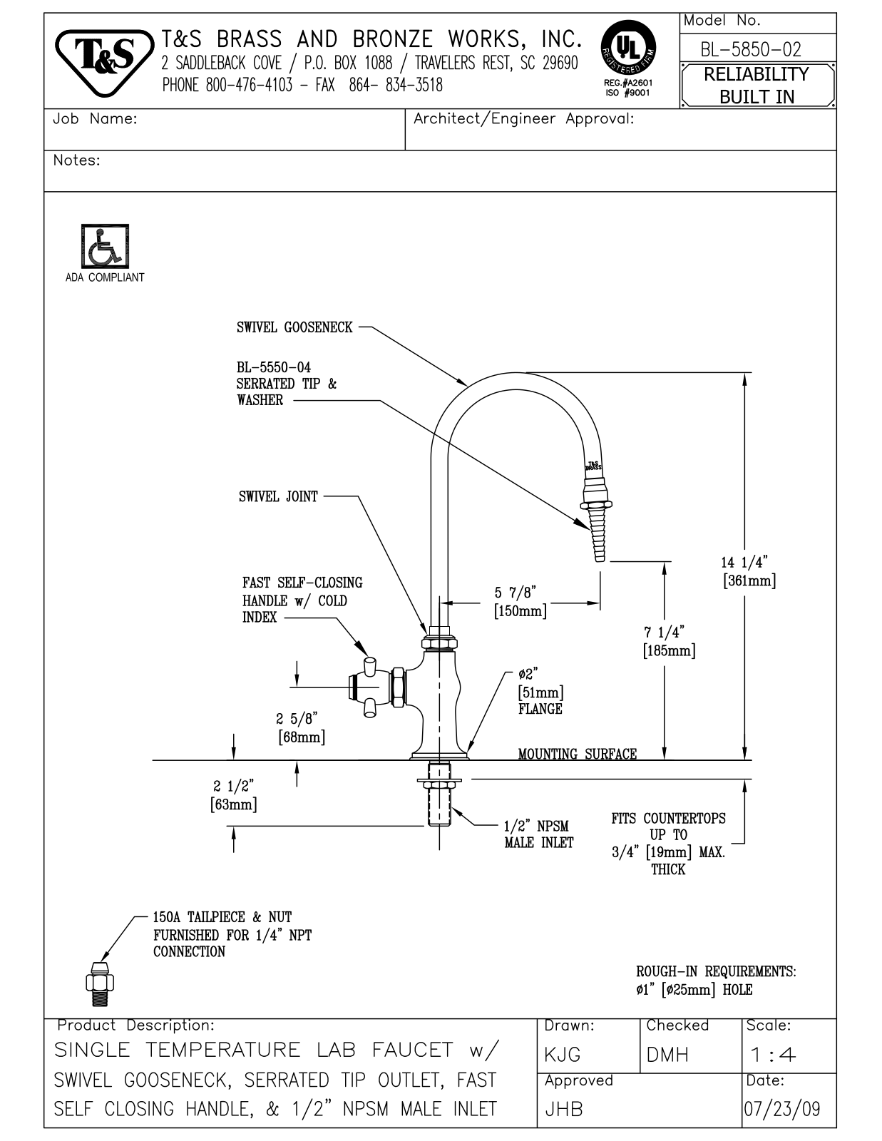 T & S Brass & Bronze Works BL-5850-02 General Manual