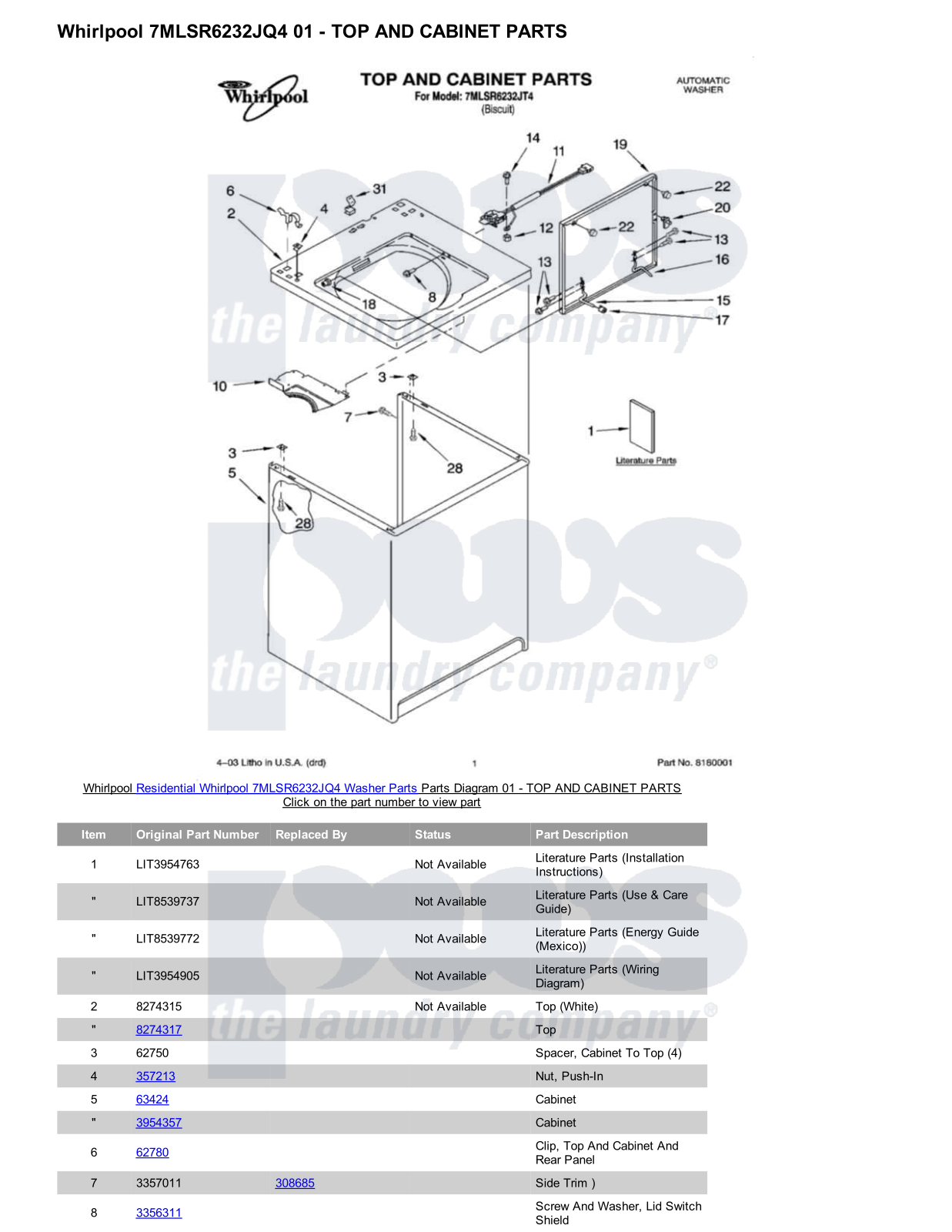 Whirlpool 7MLSR6232JQ4 Parts Diagram