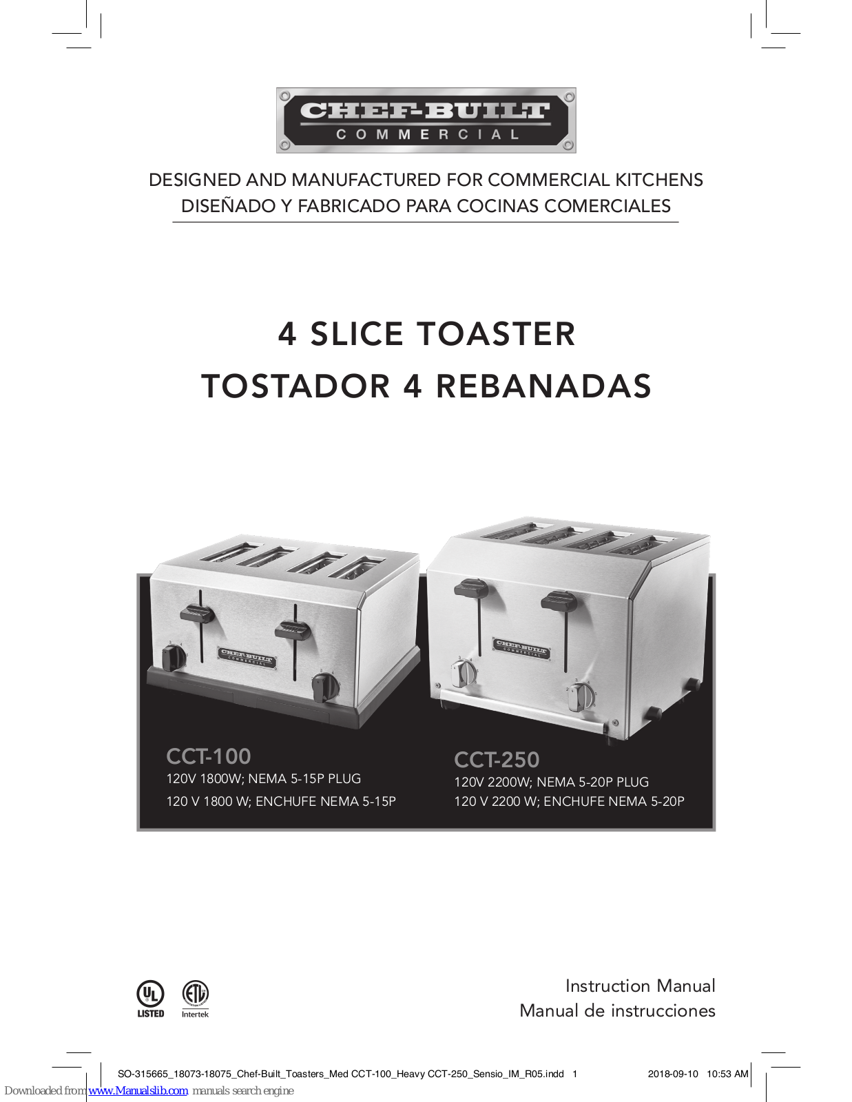 CHEF-BUILT CCT-100, CCT-250 Instruction Manual - ManualMachine.com