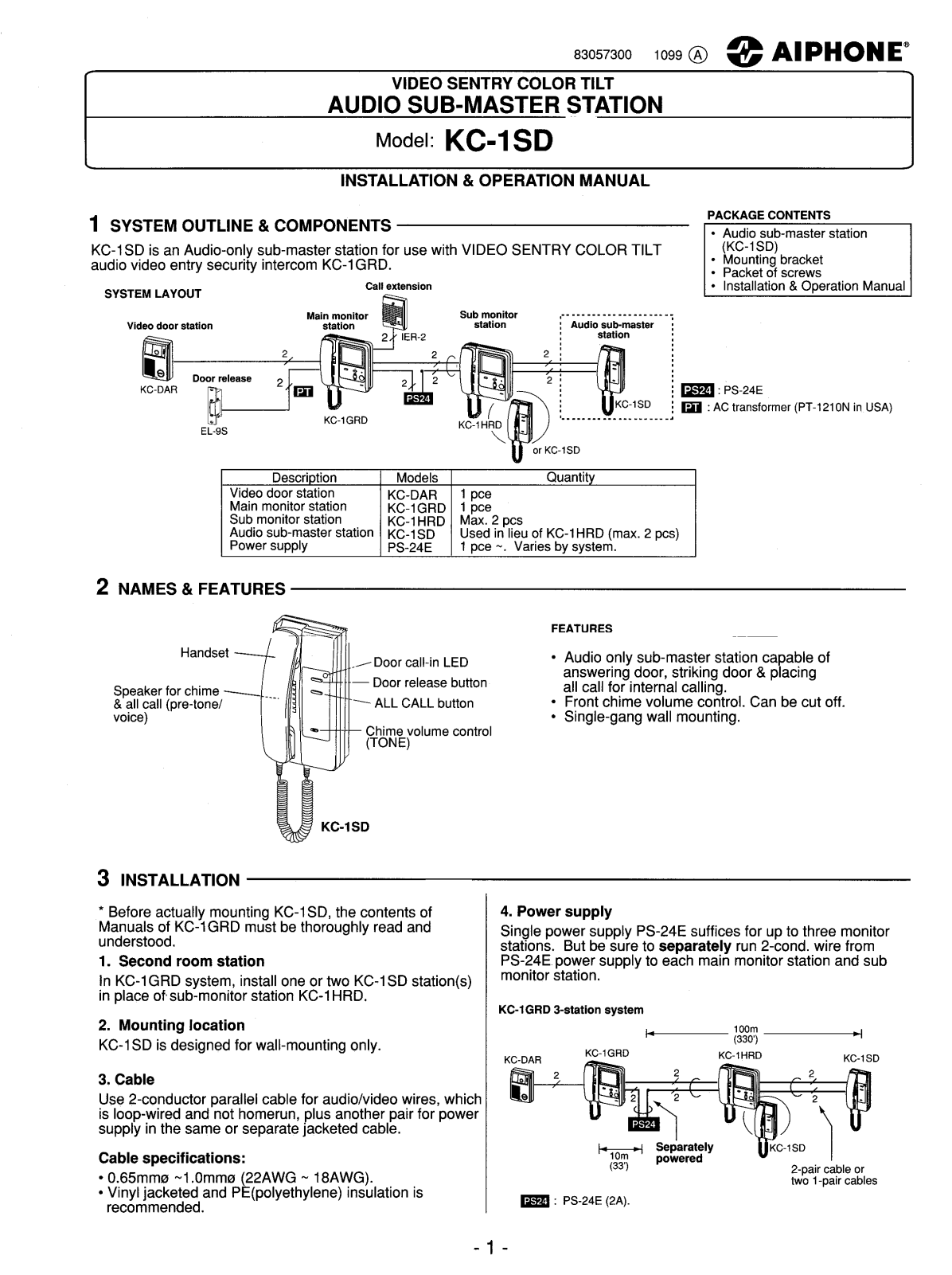 Aiphone KC-1SD User Manual