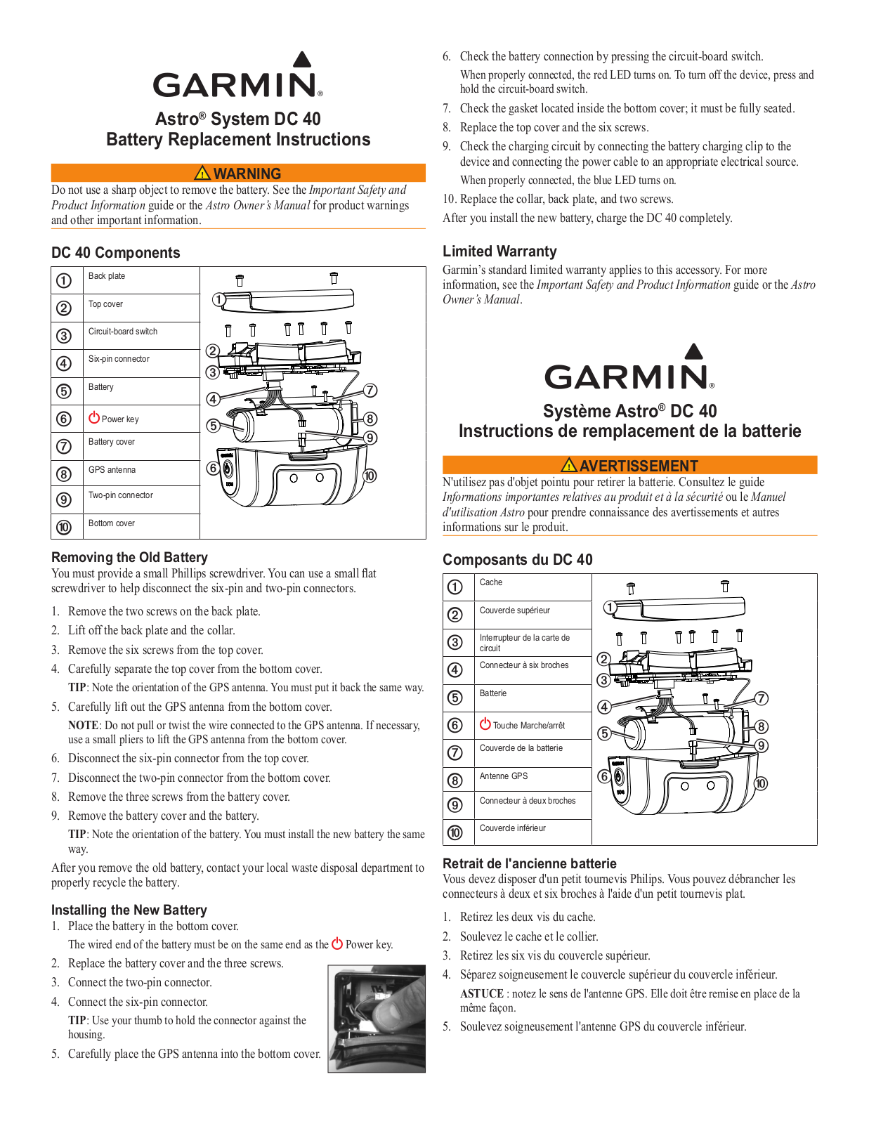 Garmin DC 40, Astro 320/DC50 GPS Dog Tracking System, EU (GR), Astro 320 Replacement Instructions