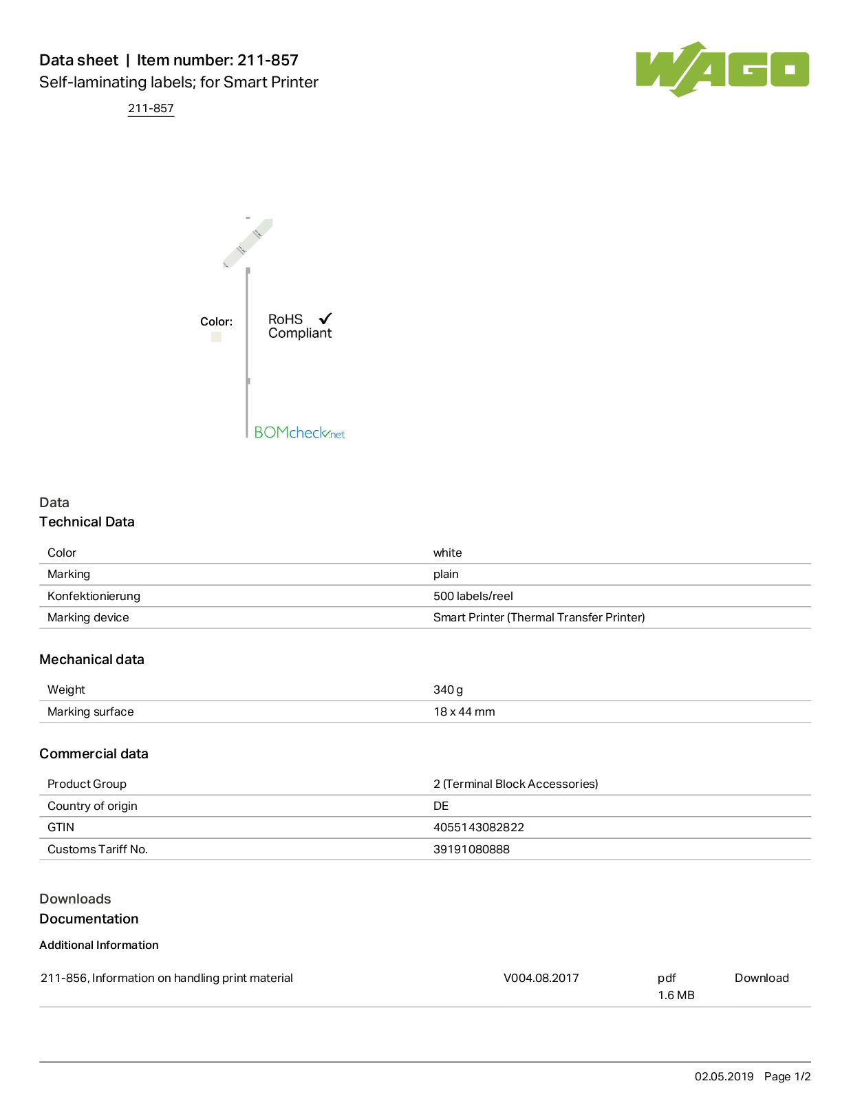 Wago 211-857 Data Sheet