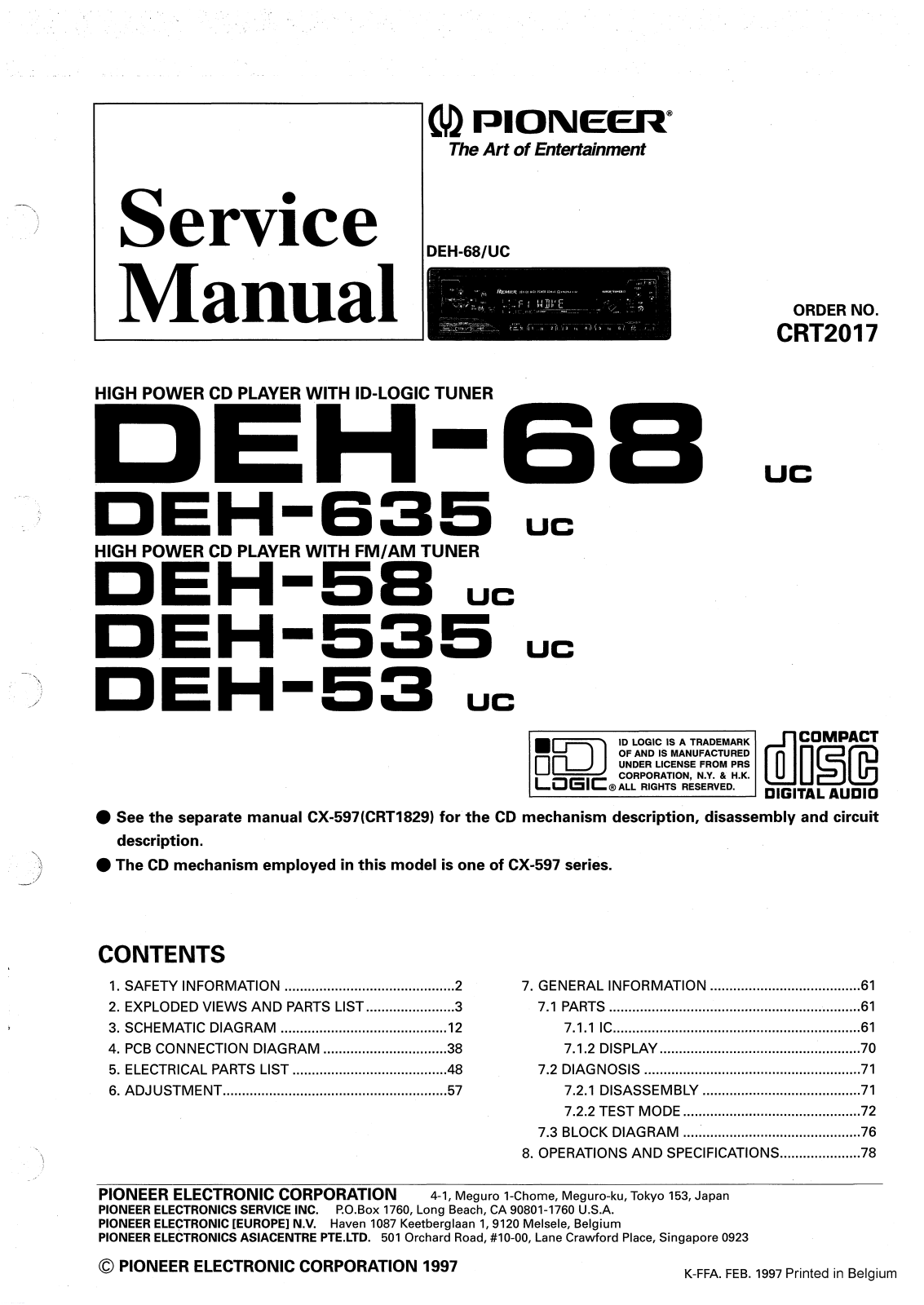 Pioneer DEH-53, DEH-535, DEH-58, DEH-635, DEH-68 Service manual