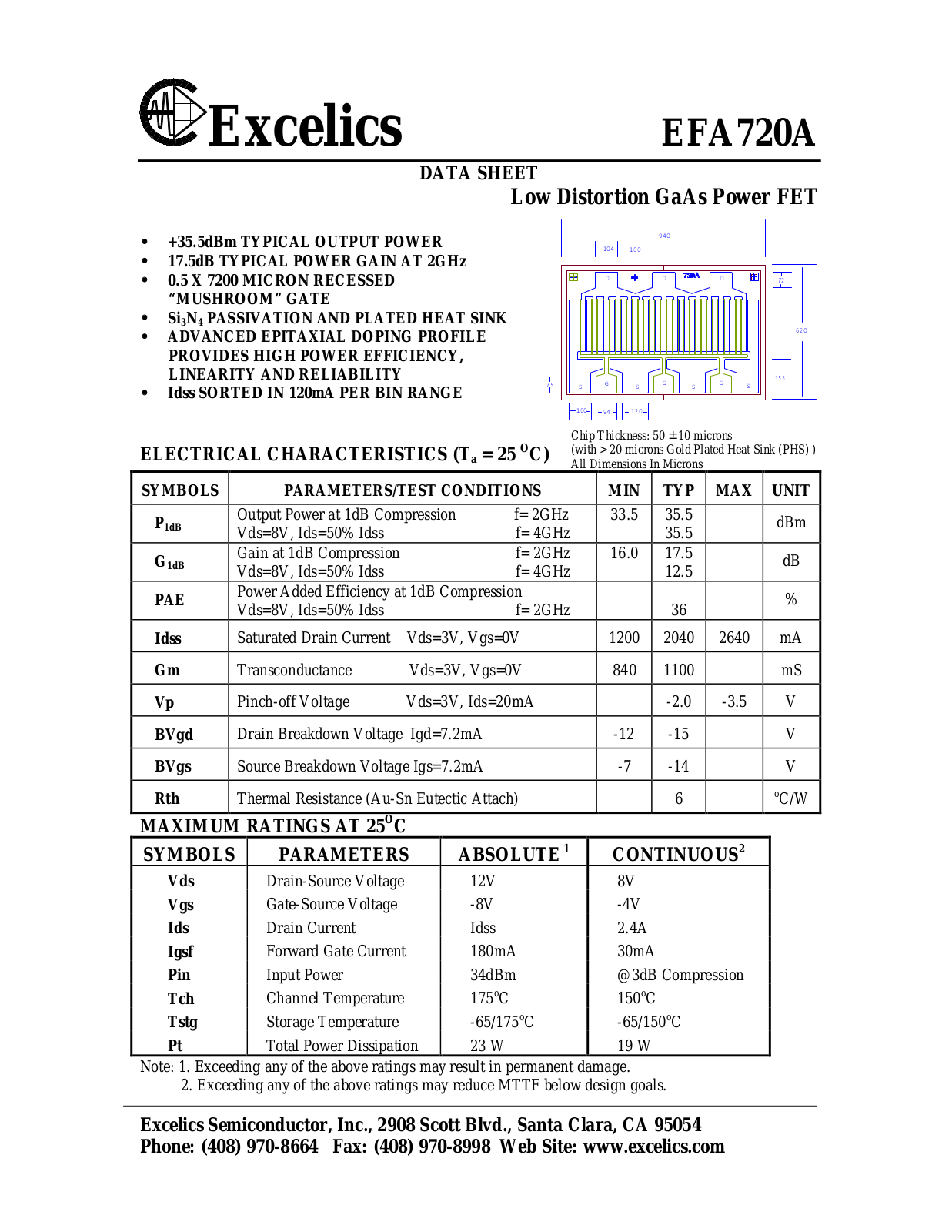 Excelics EFA720A Datasheet