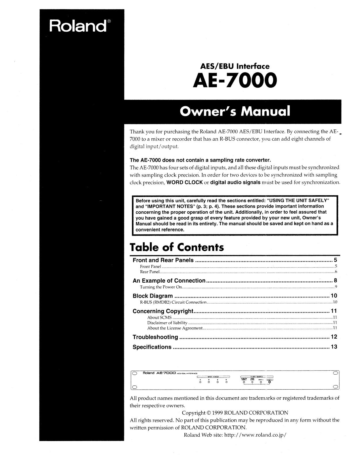 Roland Corporation AE-7000 Owner's Manual