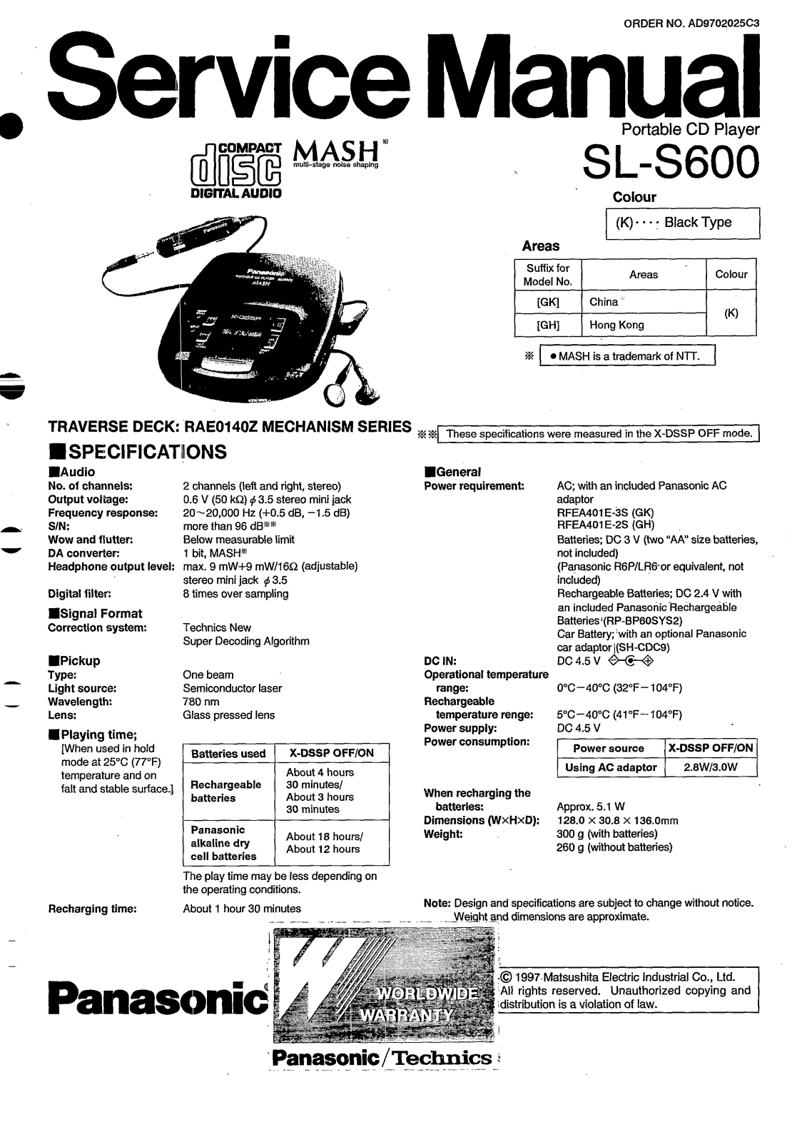 Panasonic SLS-600 Service manual