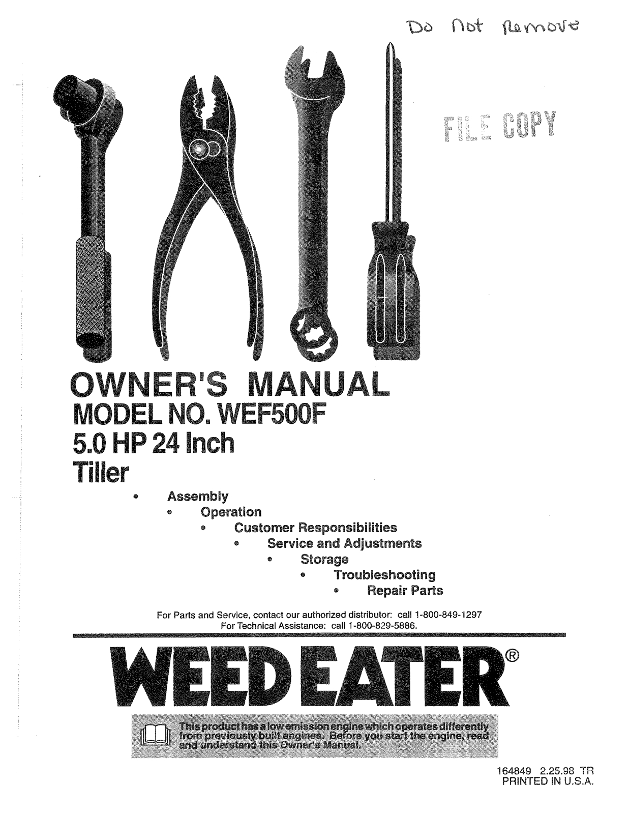 Weed Eater 164849, WEF500F User Manual