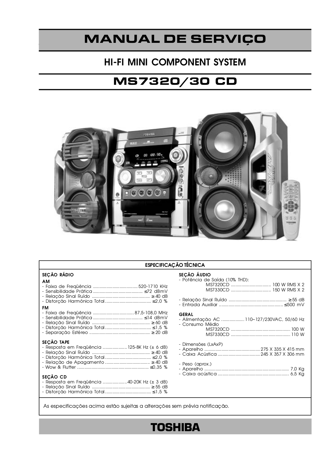 Toshiba MS-7320, MS-7320-CD, MS-7330, MS-7330-CD Service manual