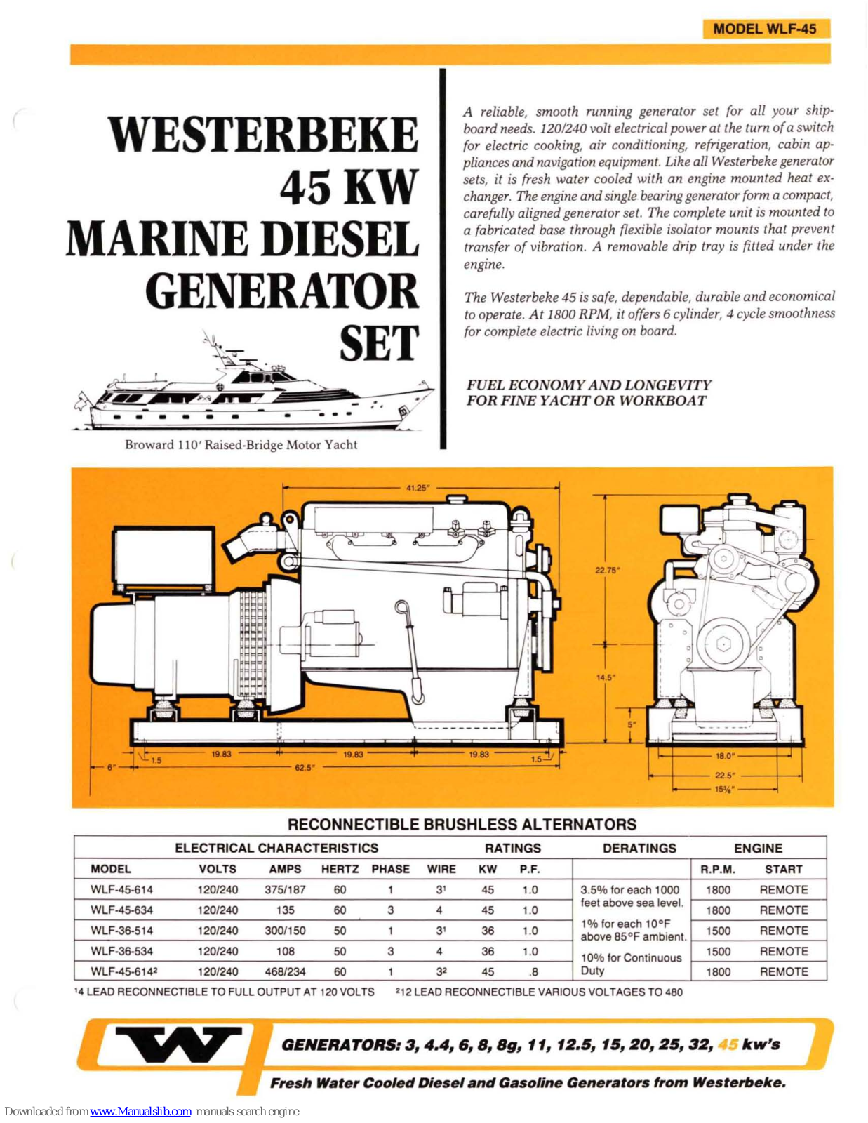 Westerbeke WLF-45-614, WLF-36-514, WLF-36-534, WLF-45-634, WLF-45 Specification - ManualMachine.com