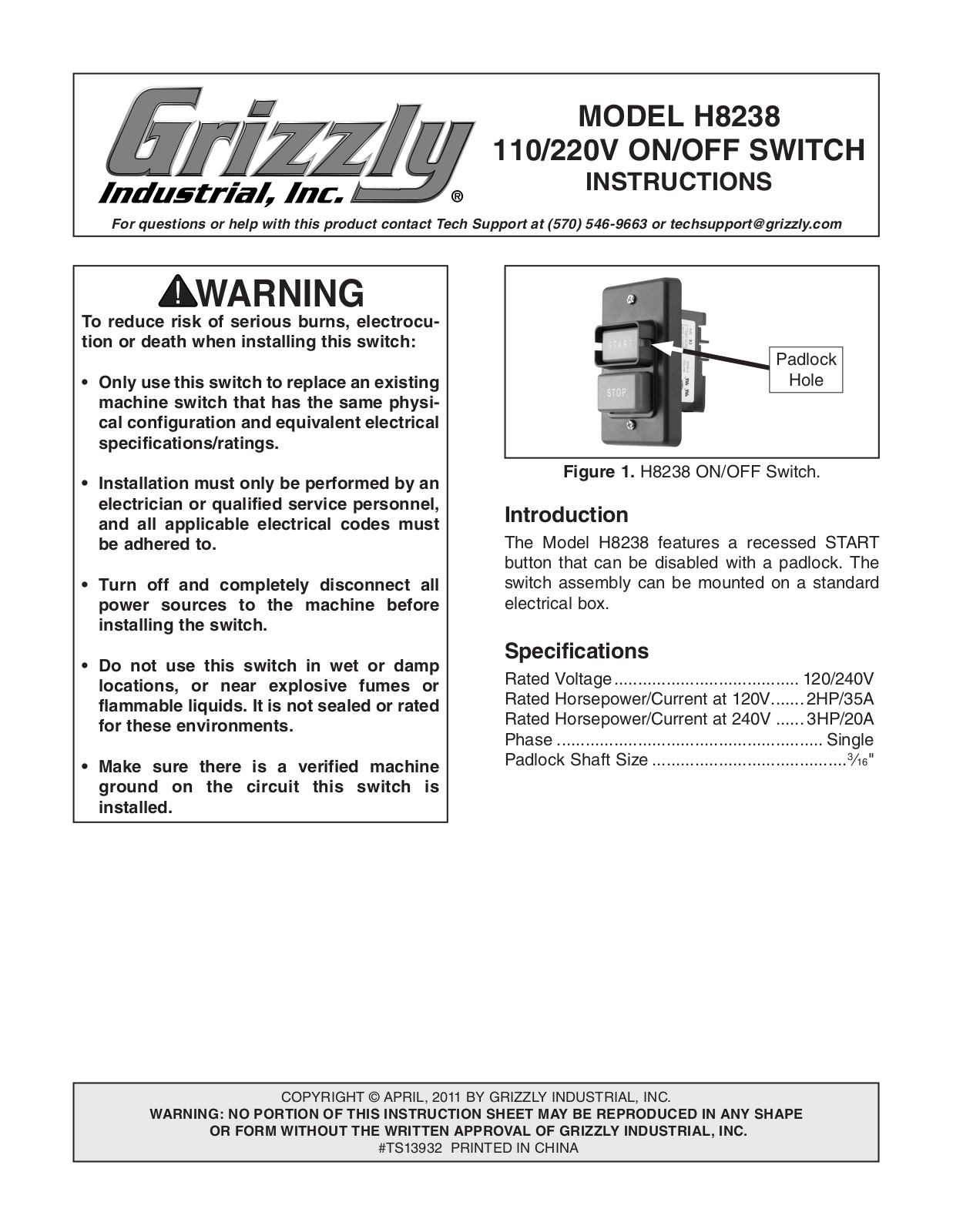 Grizzly H8238 User Manual