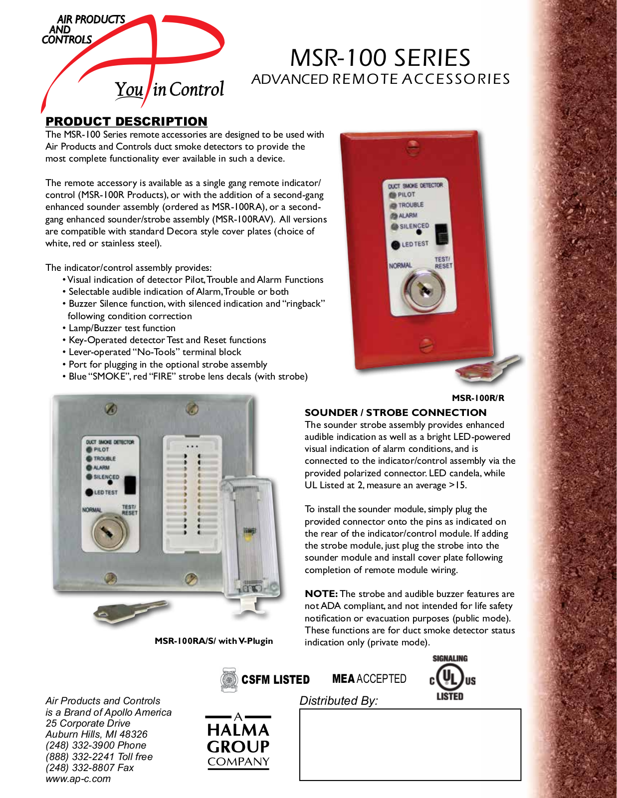 Apollo America MSR-100R, MSR-100RAV, MSR-100RA, MSR-100S User Manual