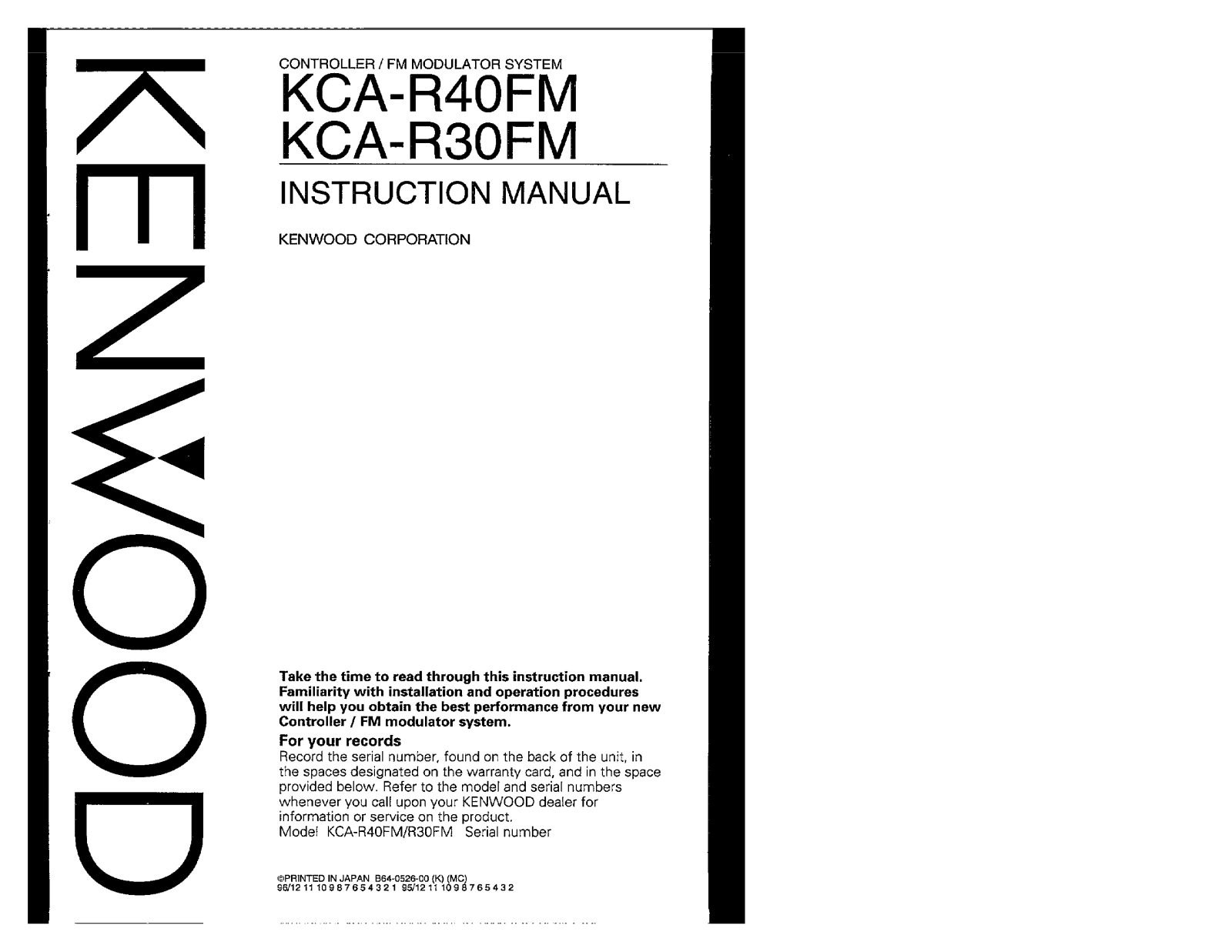 Kenwood KCA-R40FM, KCA-R30FM Owner's Manual