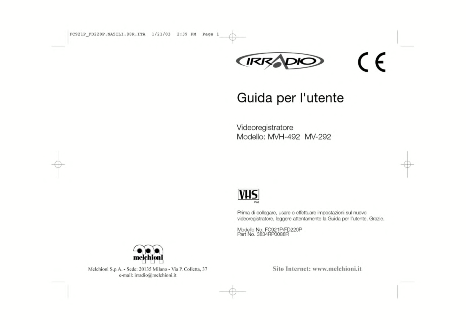 Lg MV-292, MVH-492 User Manual