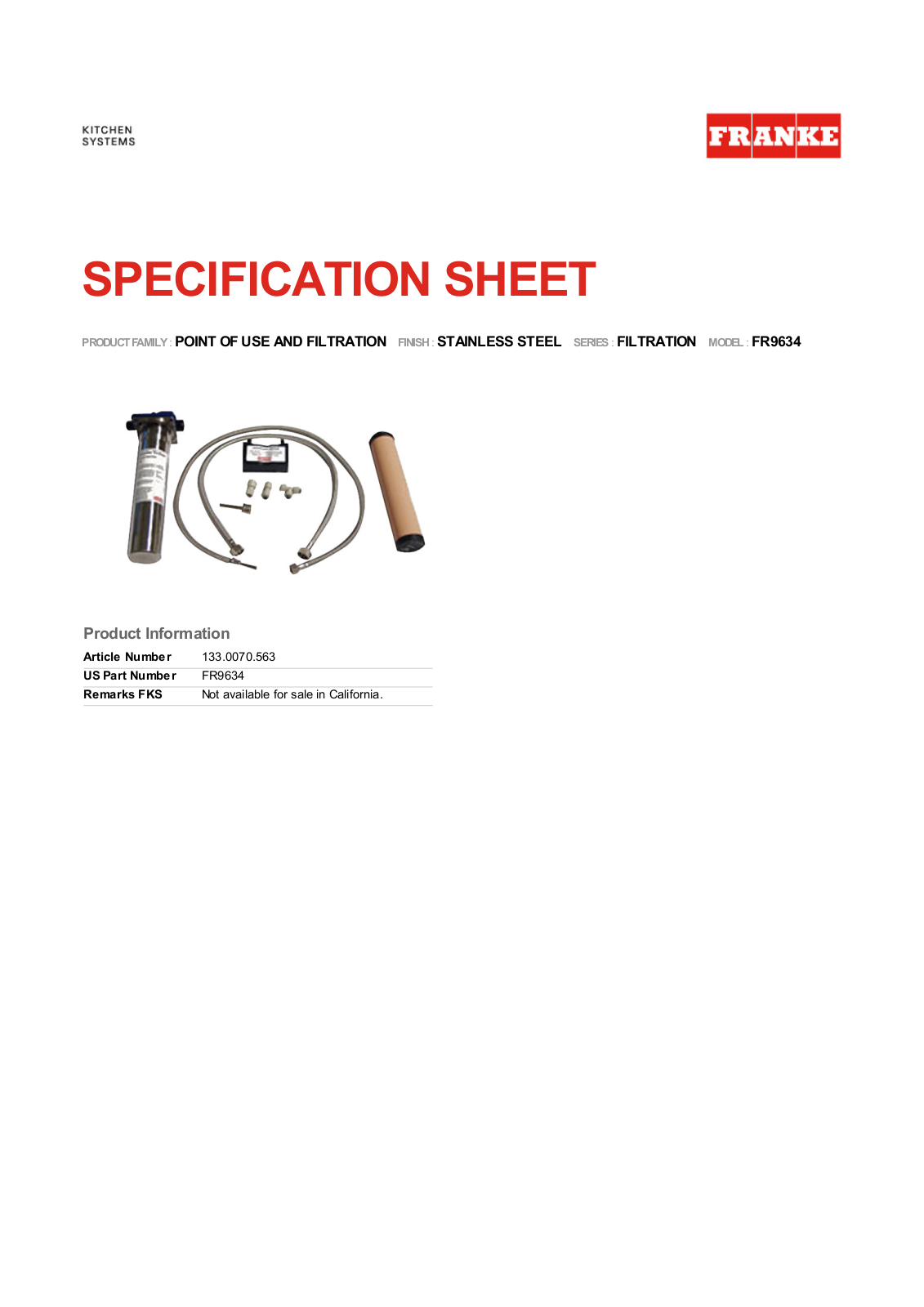 Franke Foodservice FR9634 User Manual