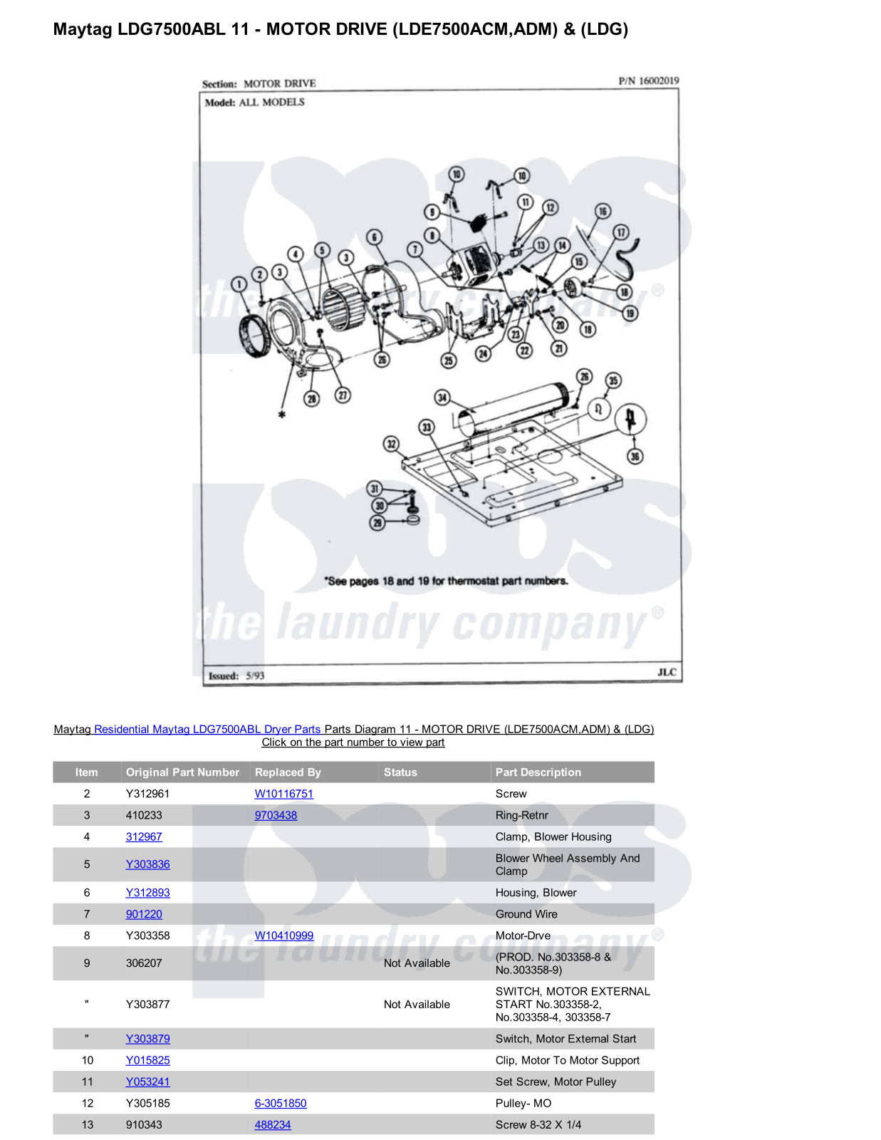 Maytag LDG7500ABL Parts Diagram