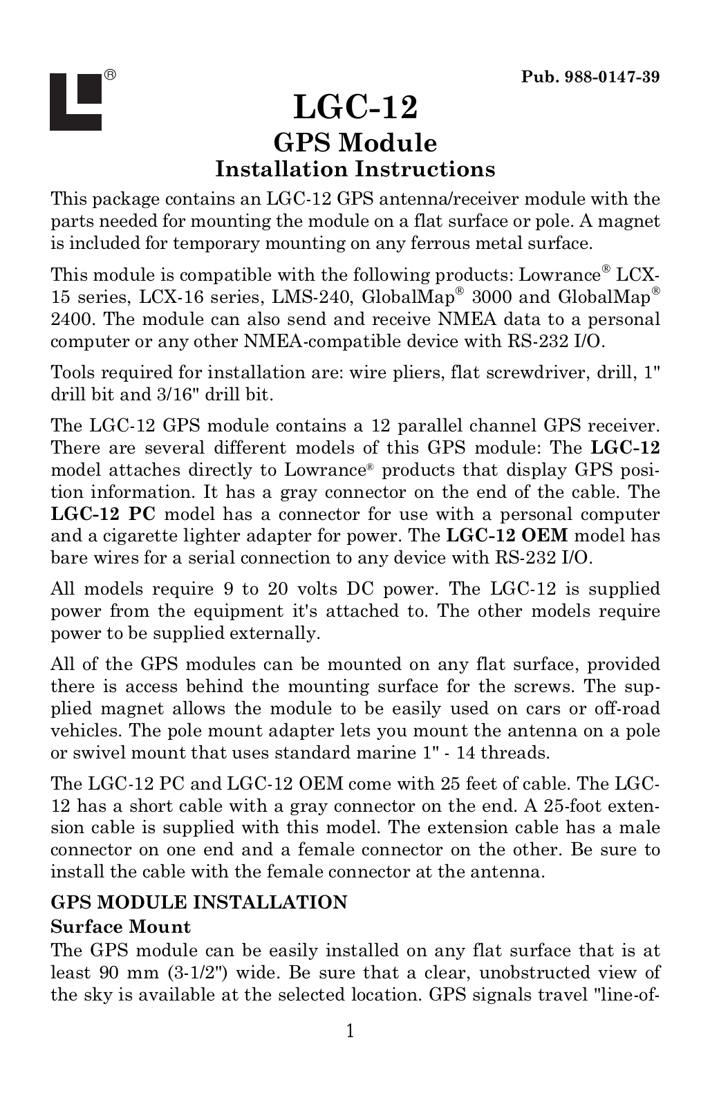 Lowrance LGC-12S User Manual