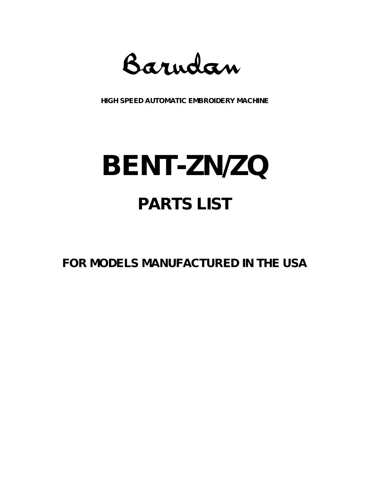 Barudan BENT-ZN/ZQ Manual