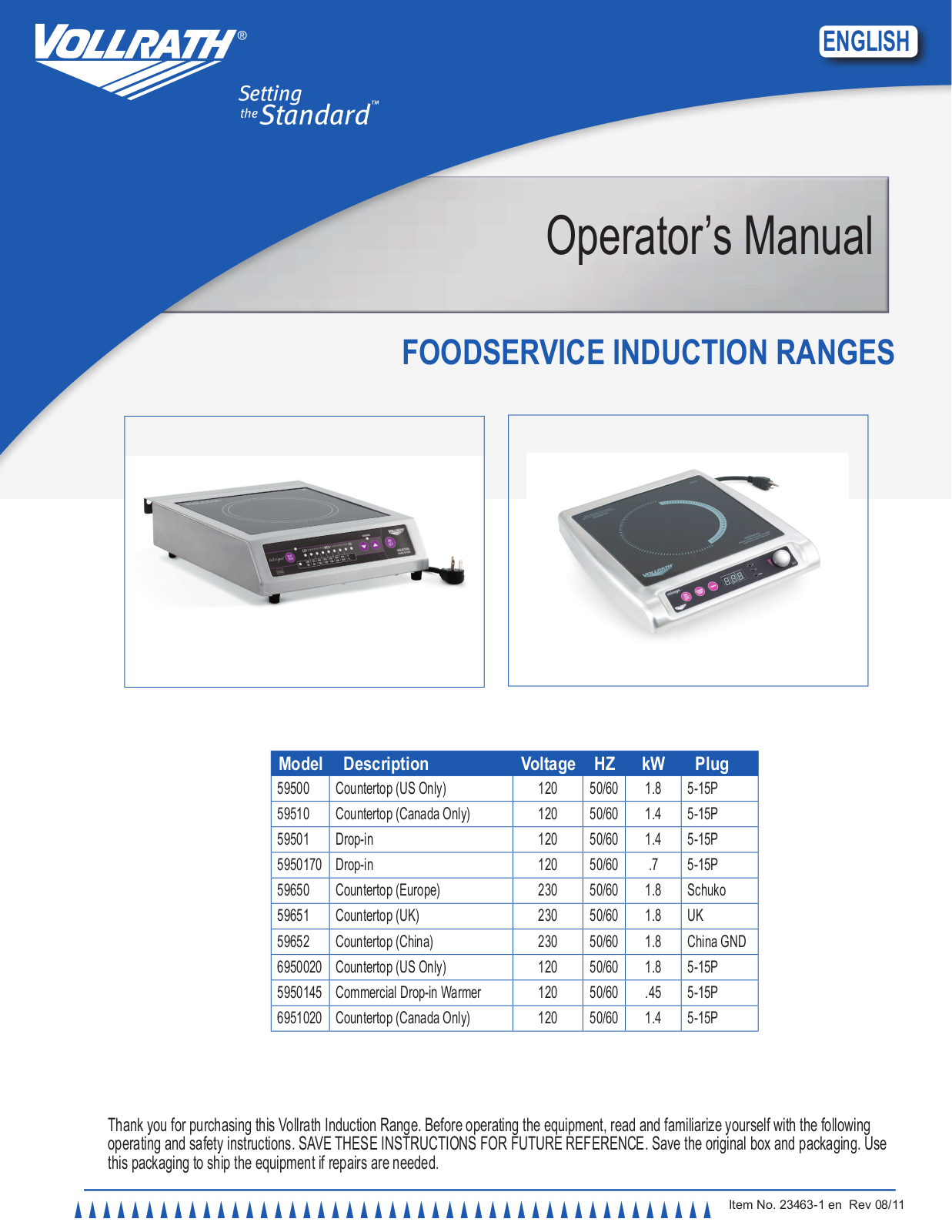 Vollrath 59510 Installation  Manual