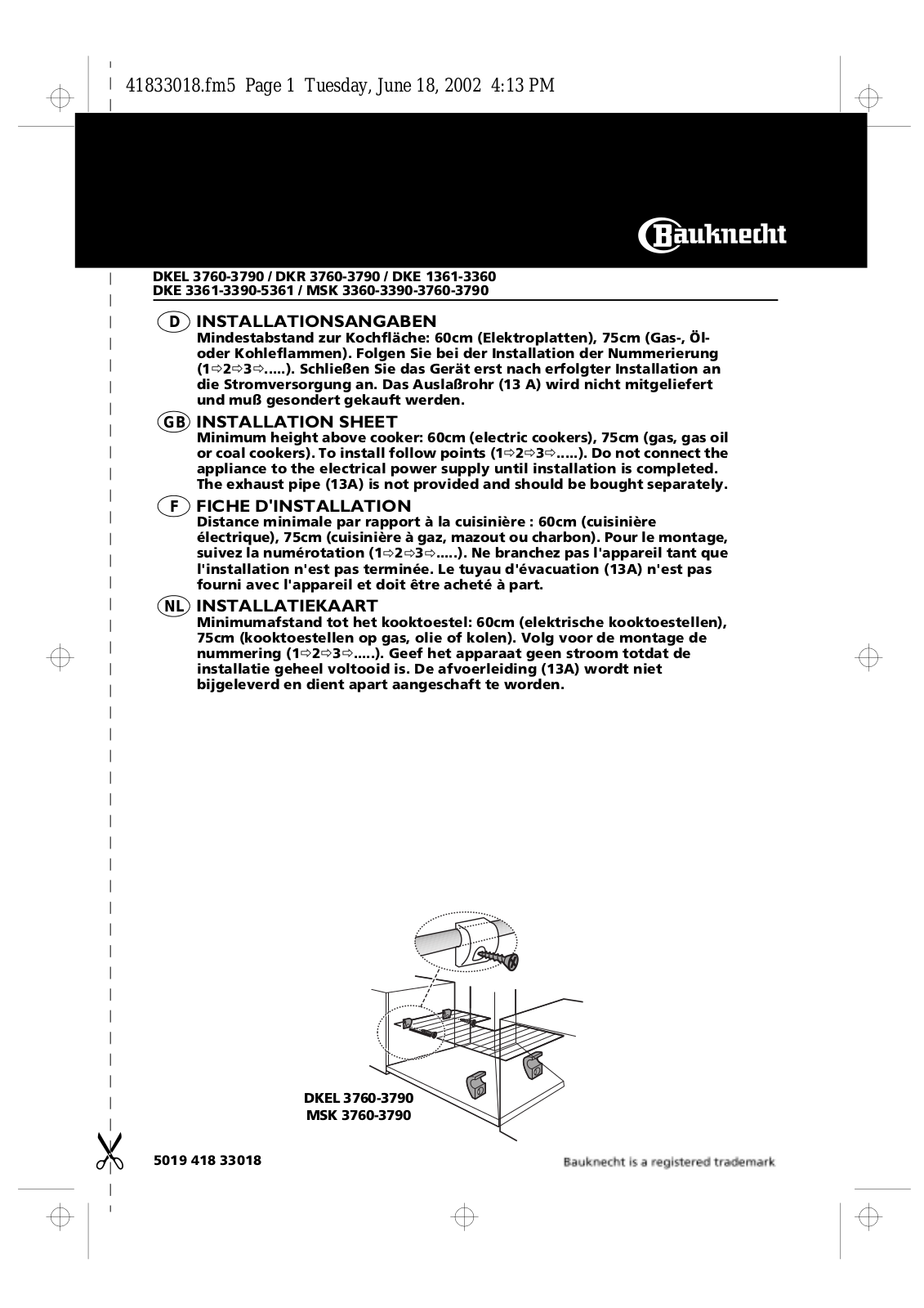 Whirlpool dkel 3760, dkel  3790, dkr 3760, dkr 3790, dke 1361 INSTALLATION SHEET