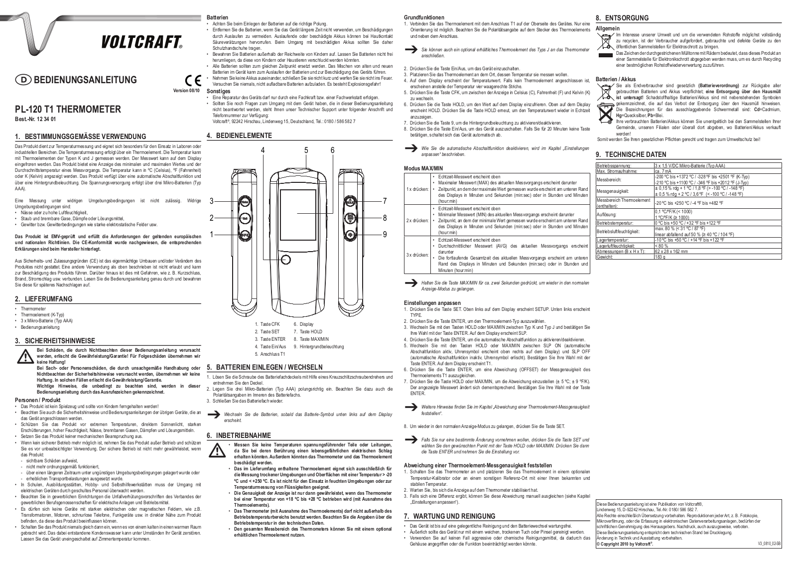 Voltcraft PL-120 T1 OPERATING INSTRUCTIONS