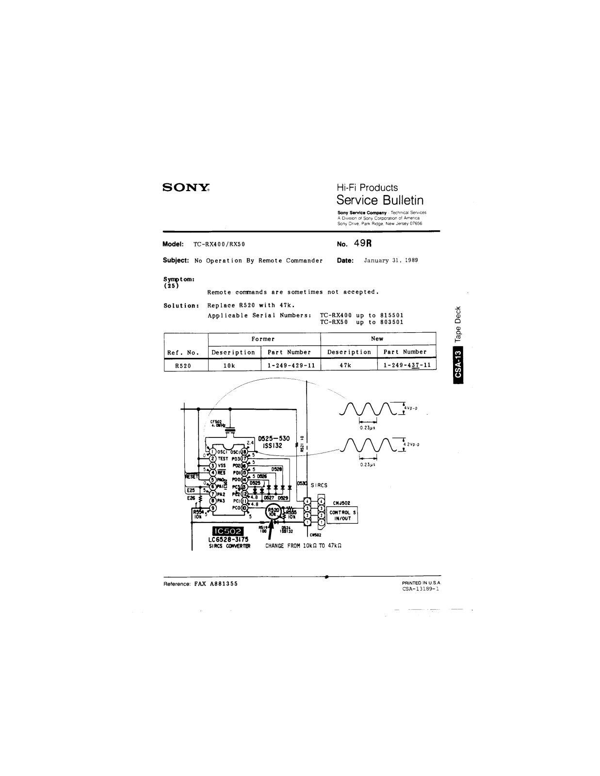 Sony TC-RX400, TC-RX50 Service Manual