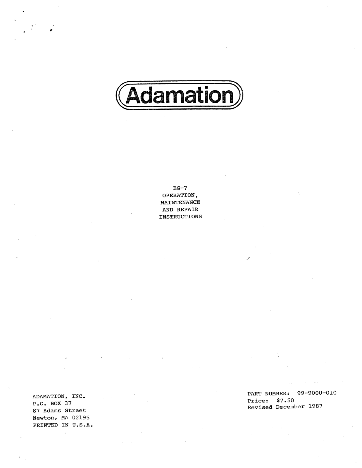 Adamation EG-7 Installation  Manual