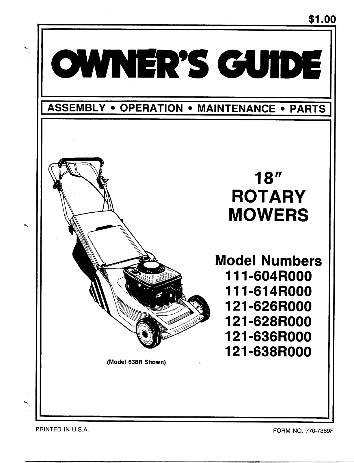 MTD 111-604R000, 121-626R000, 121-628R000, 121-636R000, 121-638R000 User Manual