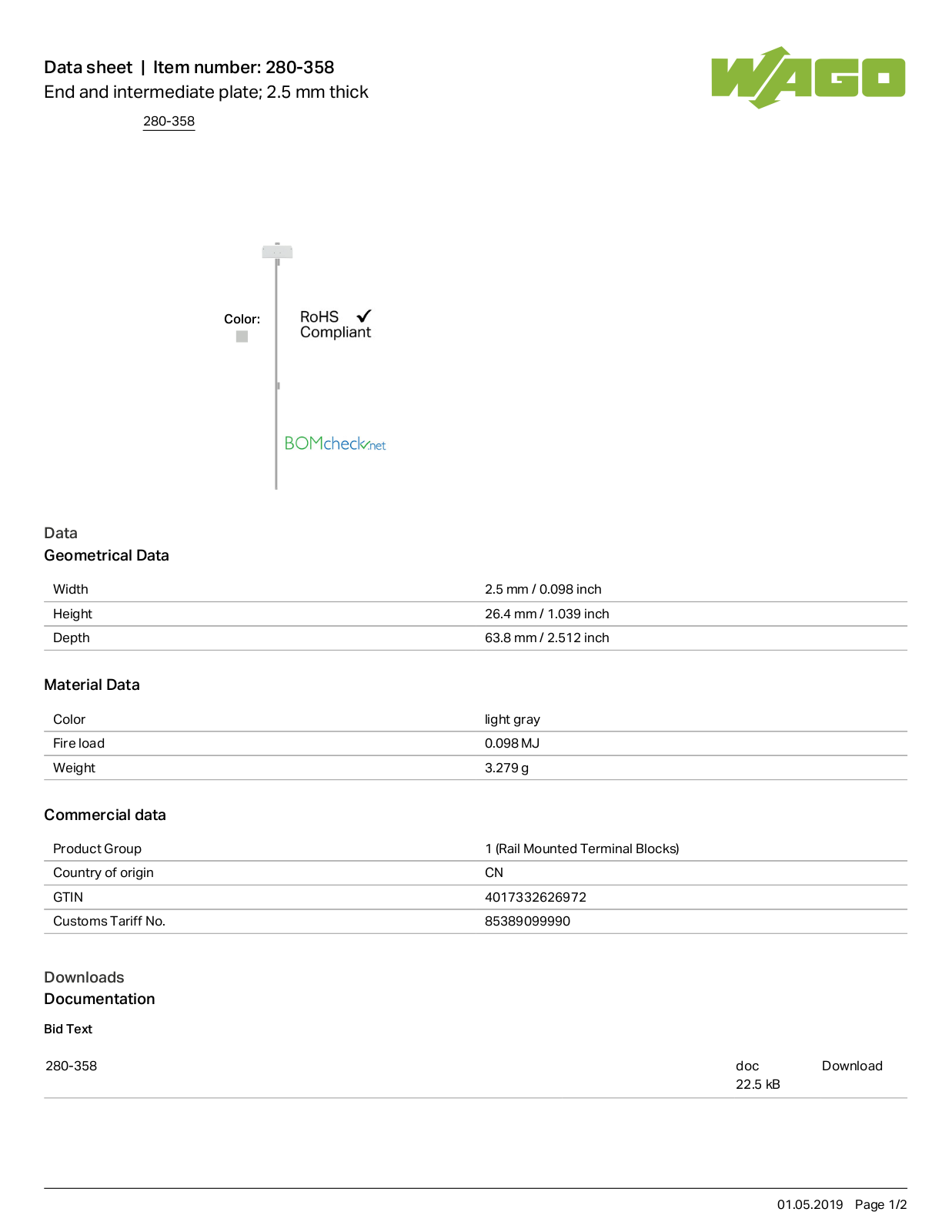 Wago 280-358 Data Sheet