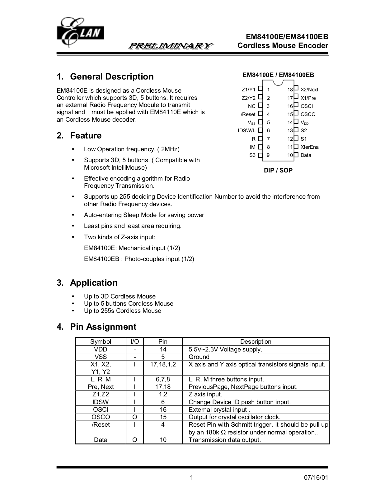 ELAN EM84100EB, EM84100E Datasheet