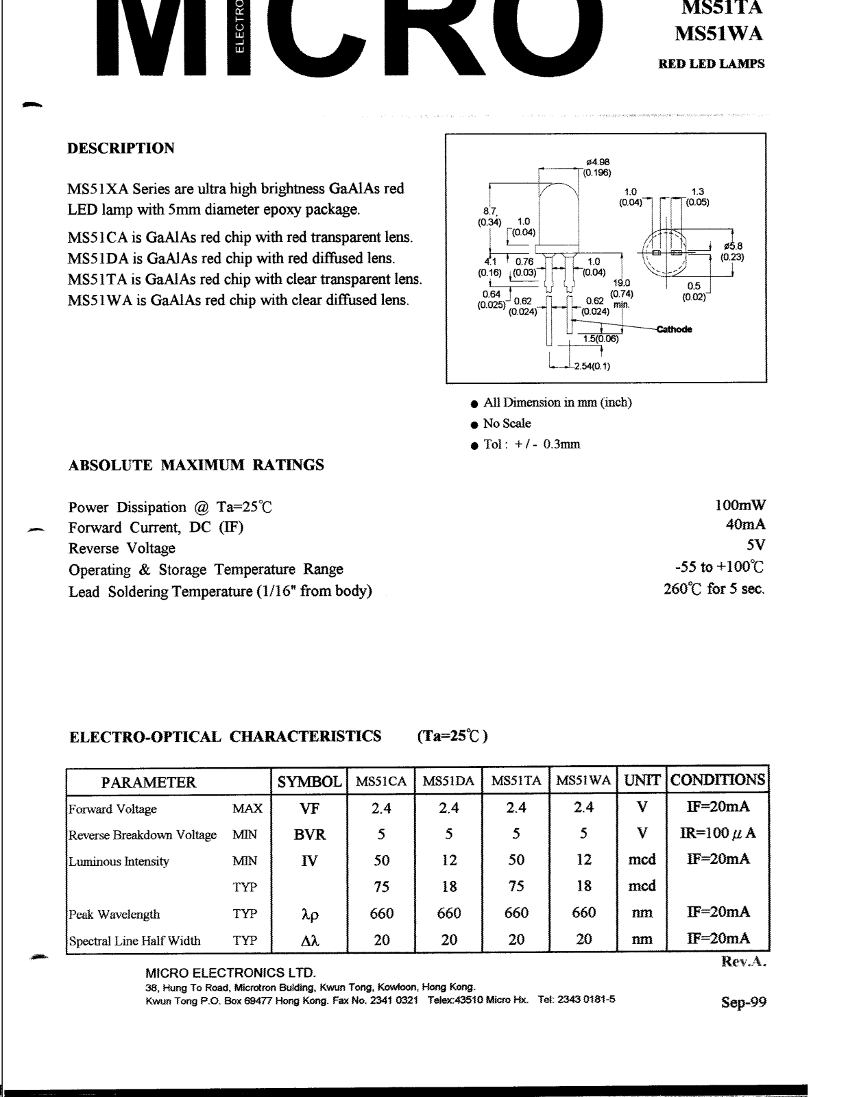 MICRO MS51WA, MS51TA Datasheet