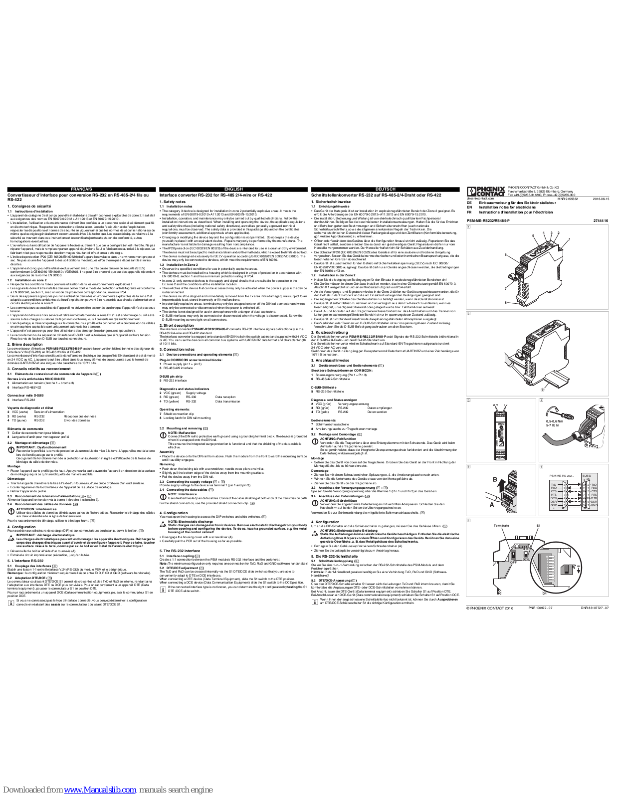 Phoenix PSM-ME-RS232/RS485-P Installation Notes For Electricians